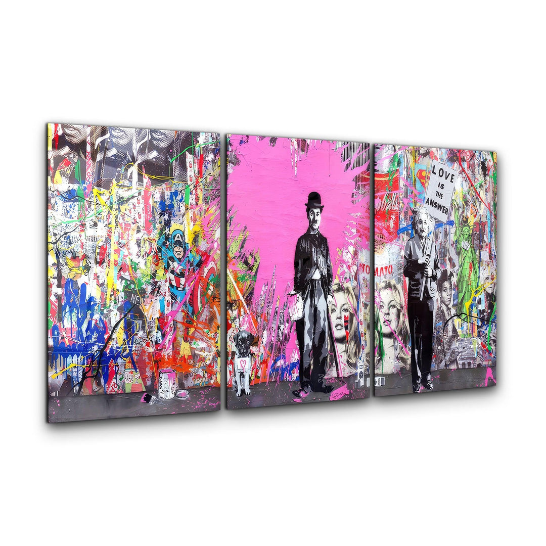 ・" BANKSY Pink Love - Trio"・Glass Wall Art