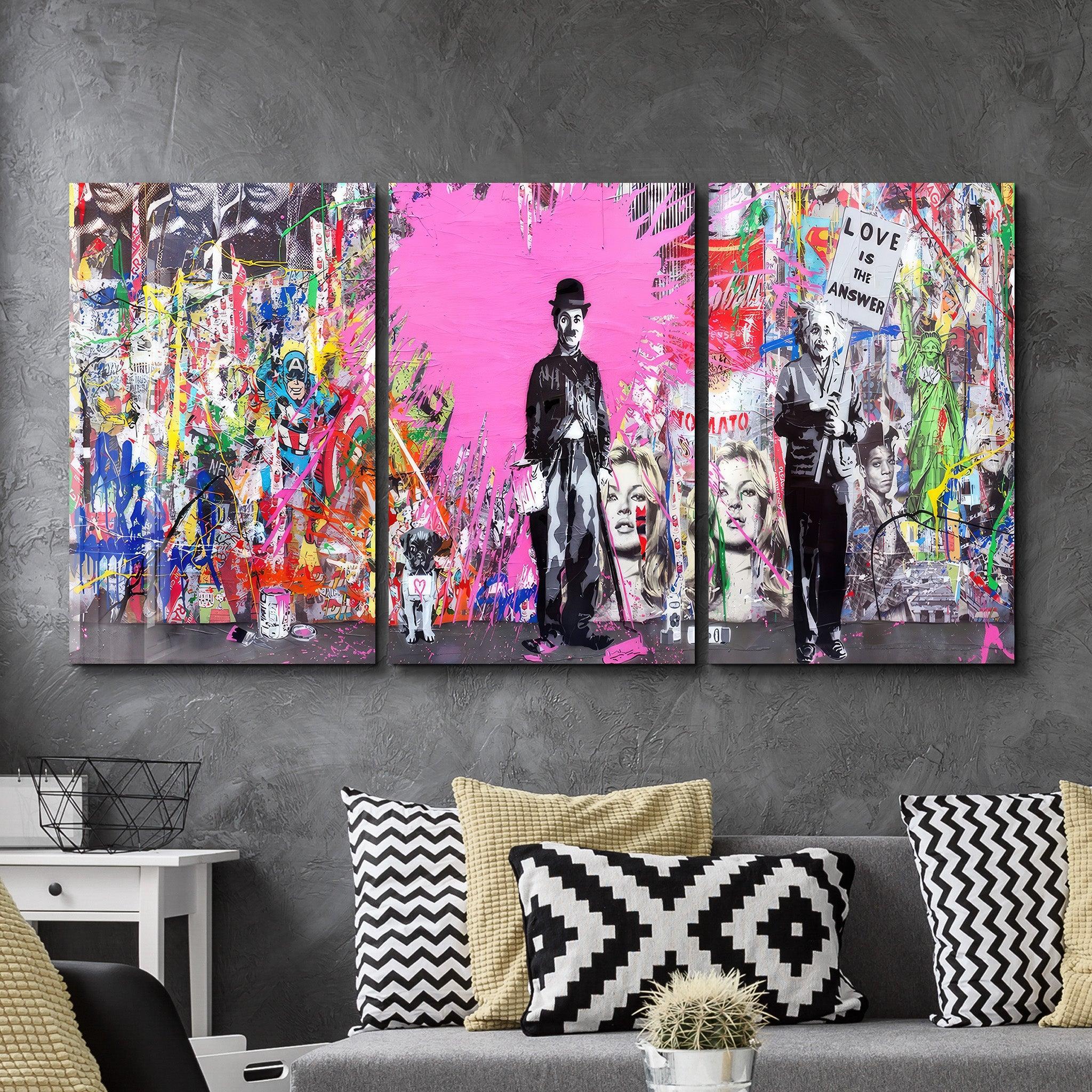 ・" BANKSY Pink Love - Trio"・Glass Wall Art - ArtDesigna Glass Printing Wall Art