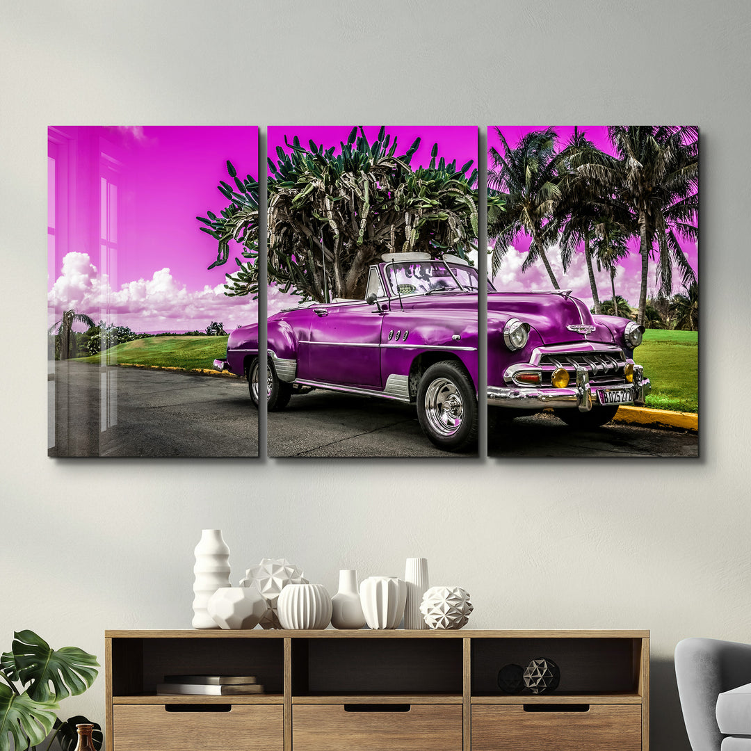 ・"Pink Chevy - Trio"・Glass Wall Art