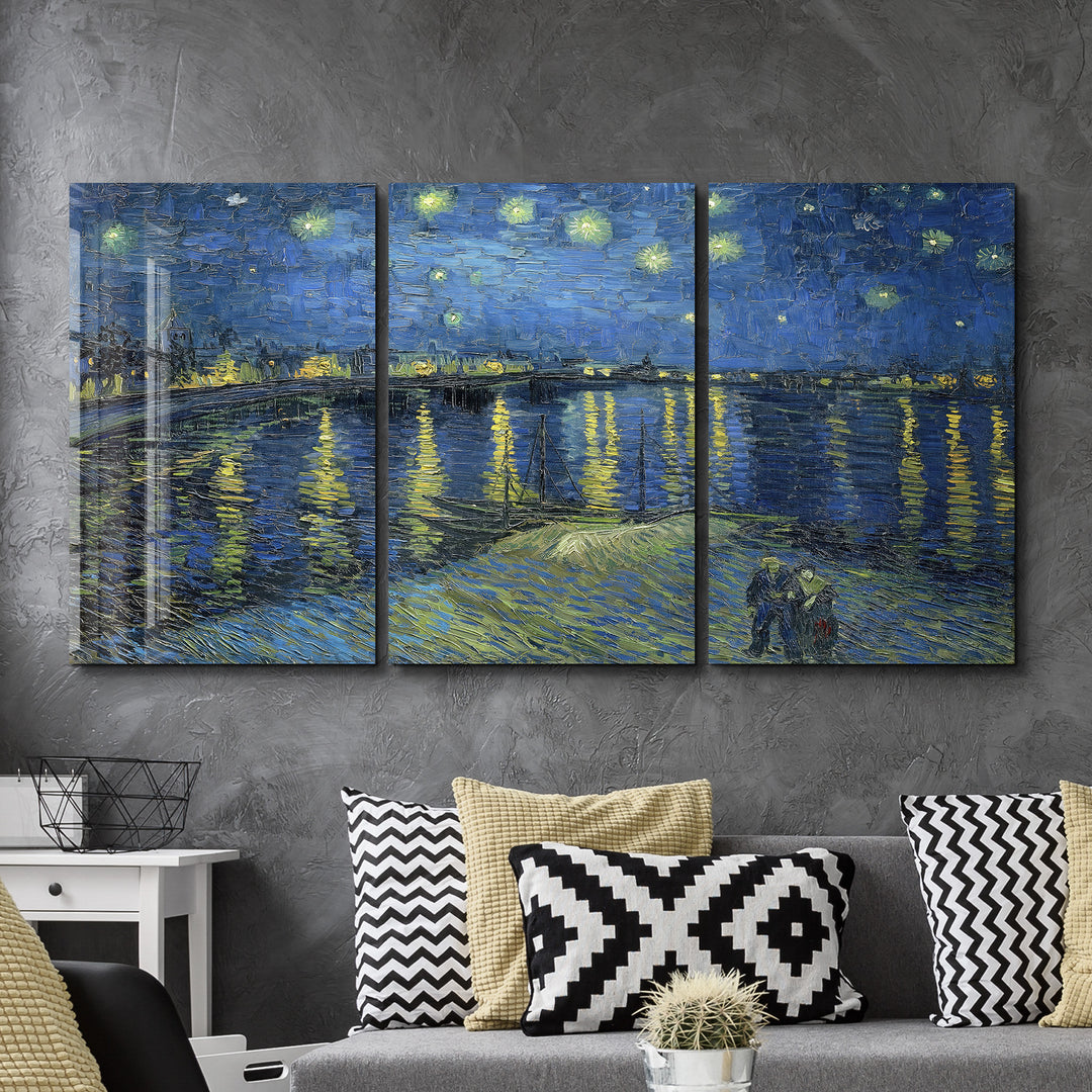 ・"Van Gogh Starry Night over Rhône - Trio"・Glass Wall Art