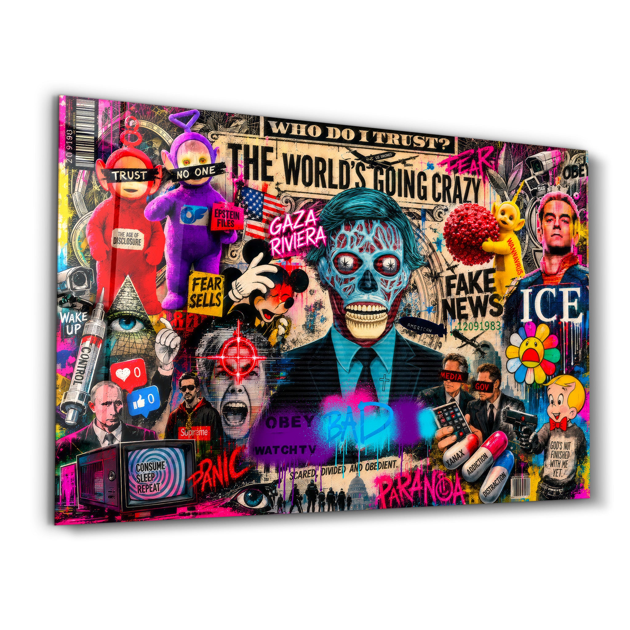 The world's going crazy by Mr. Pablo Costa | Glass Wall Art