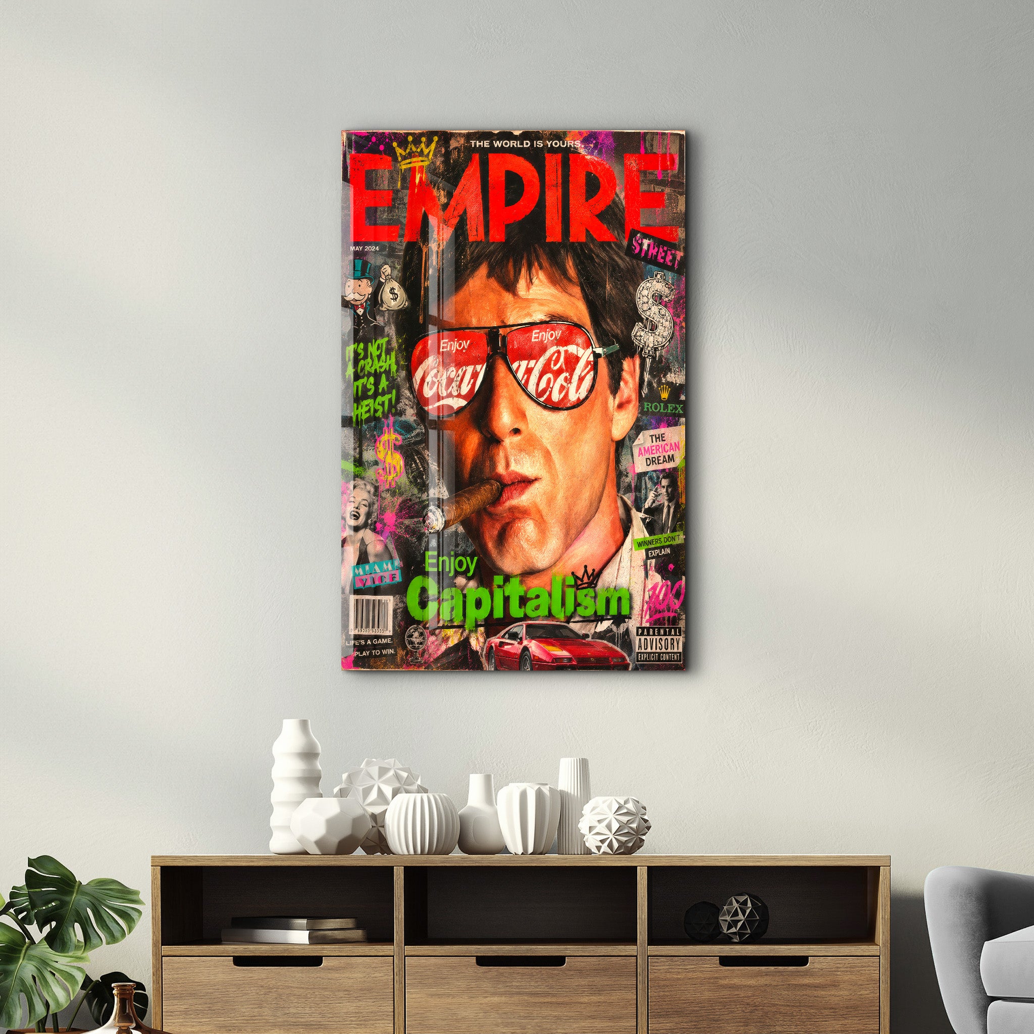 Enjoy Capitalism by Mr. Pablo Costa | Glass Wall Art