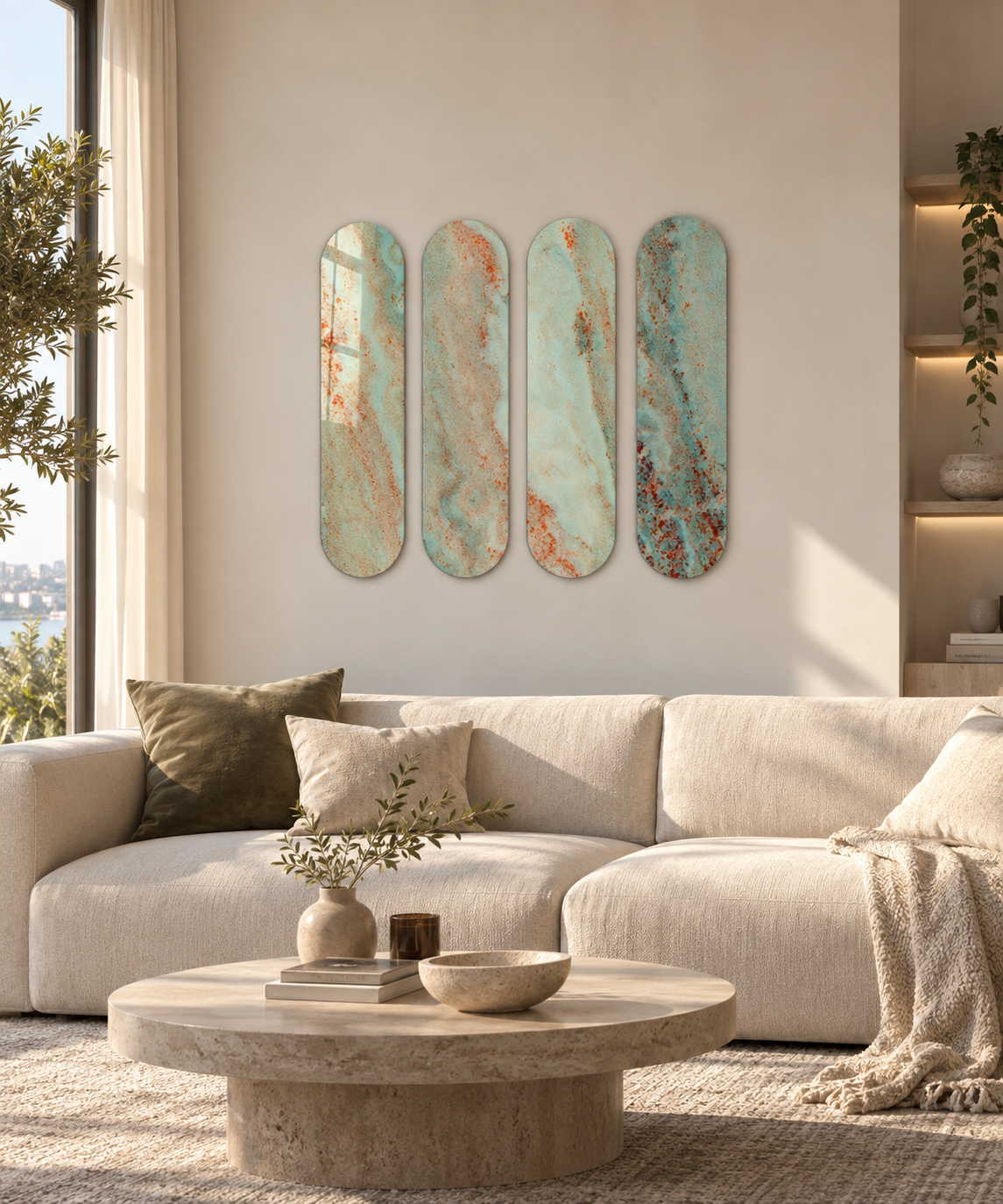 Verdigris Quad | Glass Wall Art