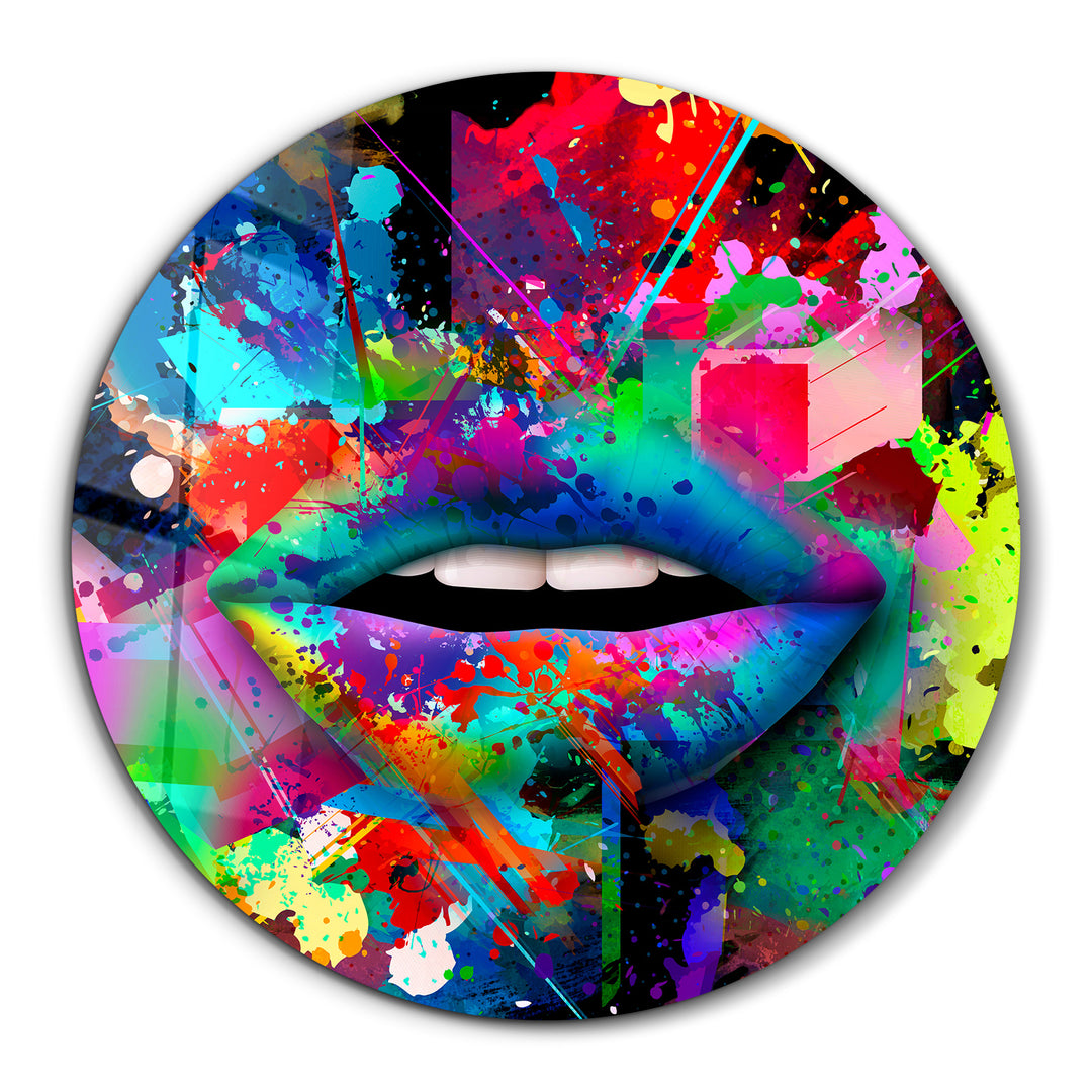 ・"Abstract Lips"・Rounded Glass Wall Art