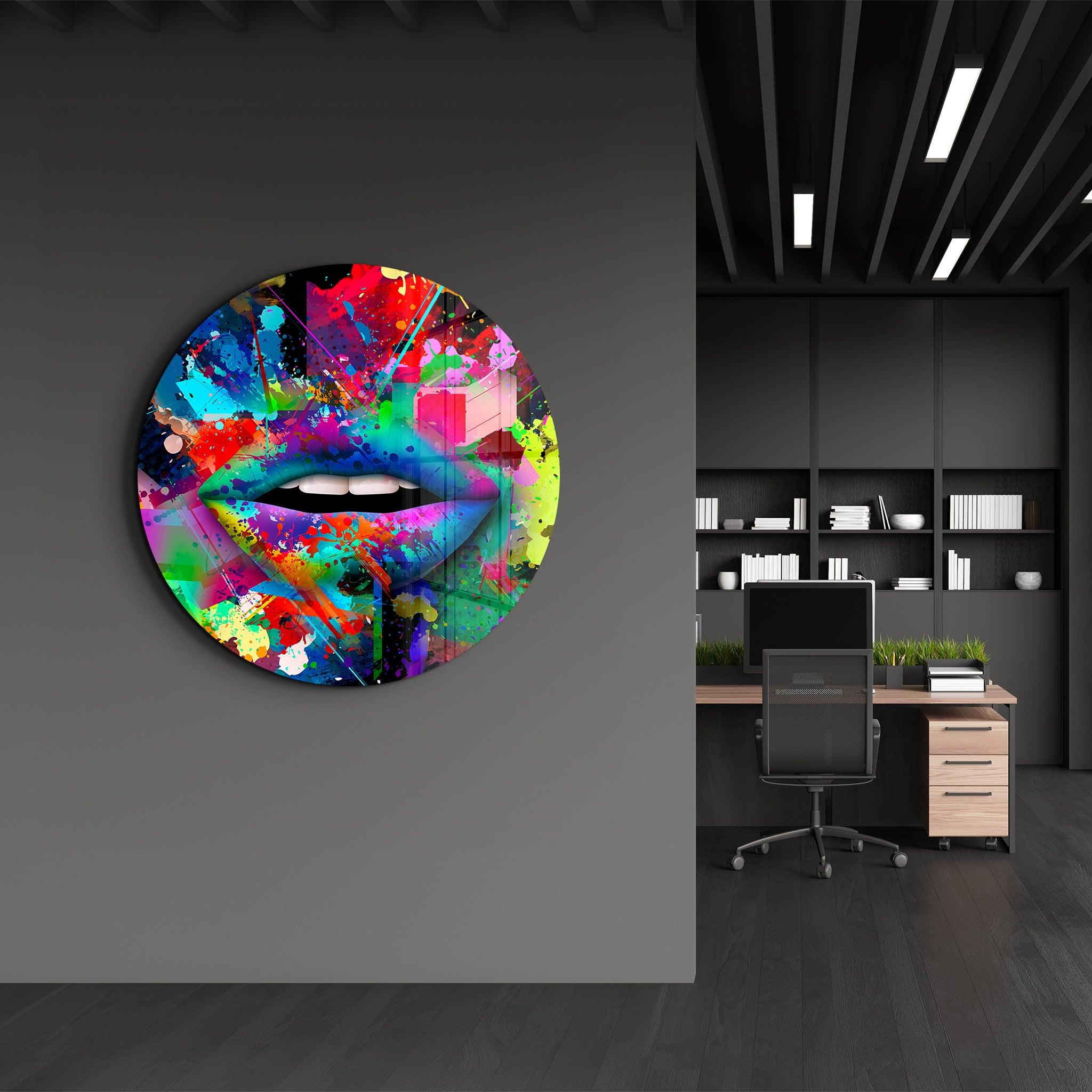 ・"Abstract Lips"・Rounded Glass Wall Art - ArtDesigna Glass Printing Wall Art