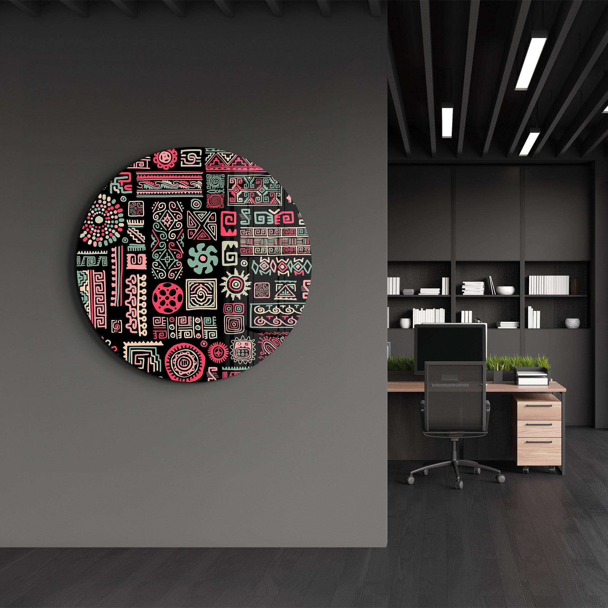 ・"Signs Black Pink"・Rounded Glass Wall Art - ArtDesigna Glass Printing Wall Art
