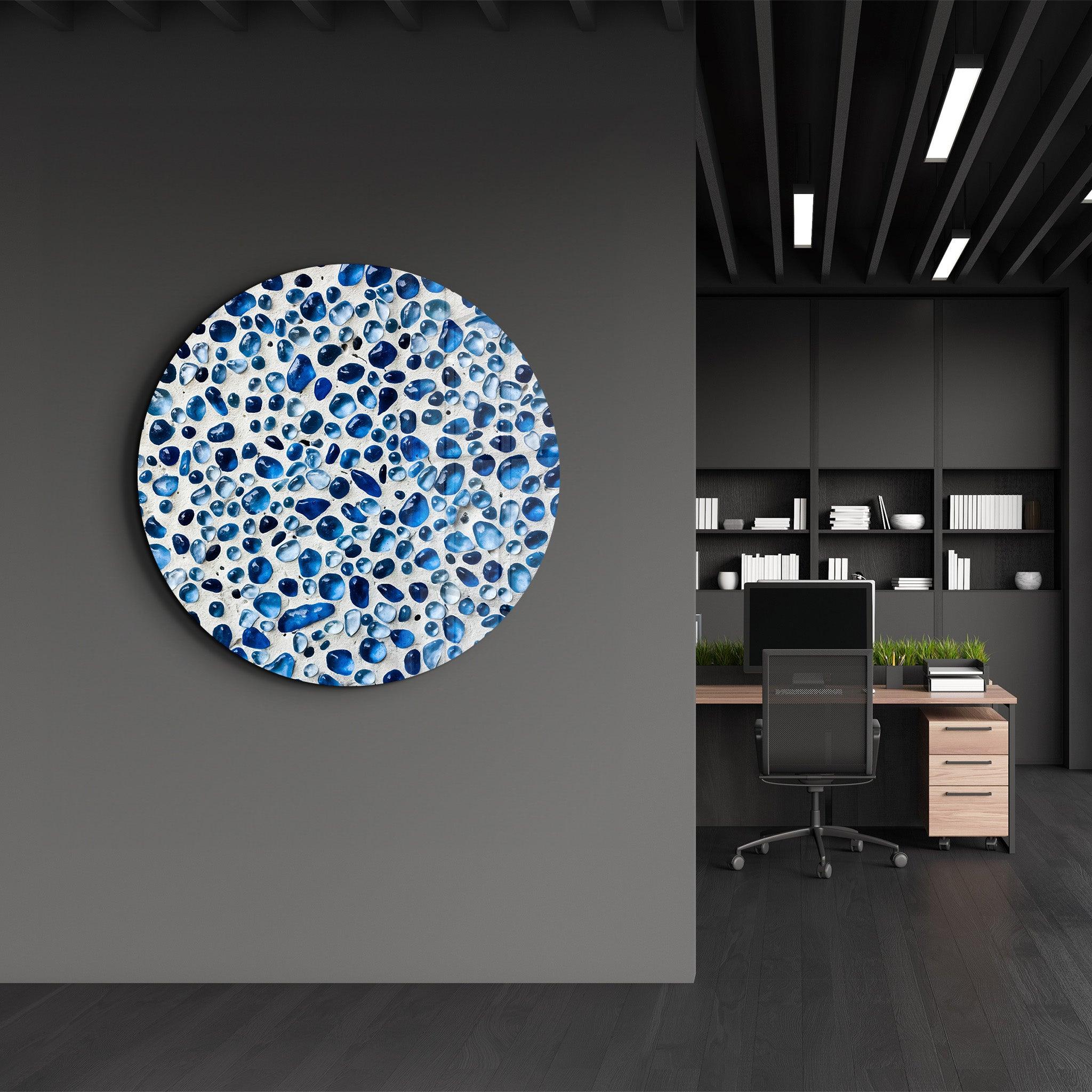 Blue Terrazzo | Rounded Glass Wall Art - ArtDesigna Glass Printing Wall Art