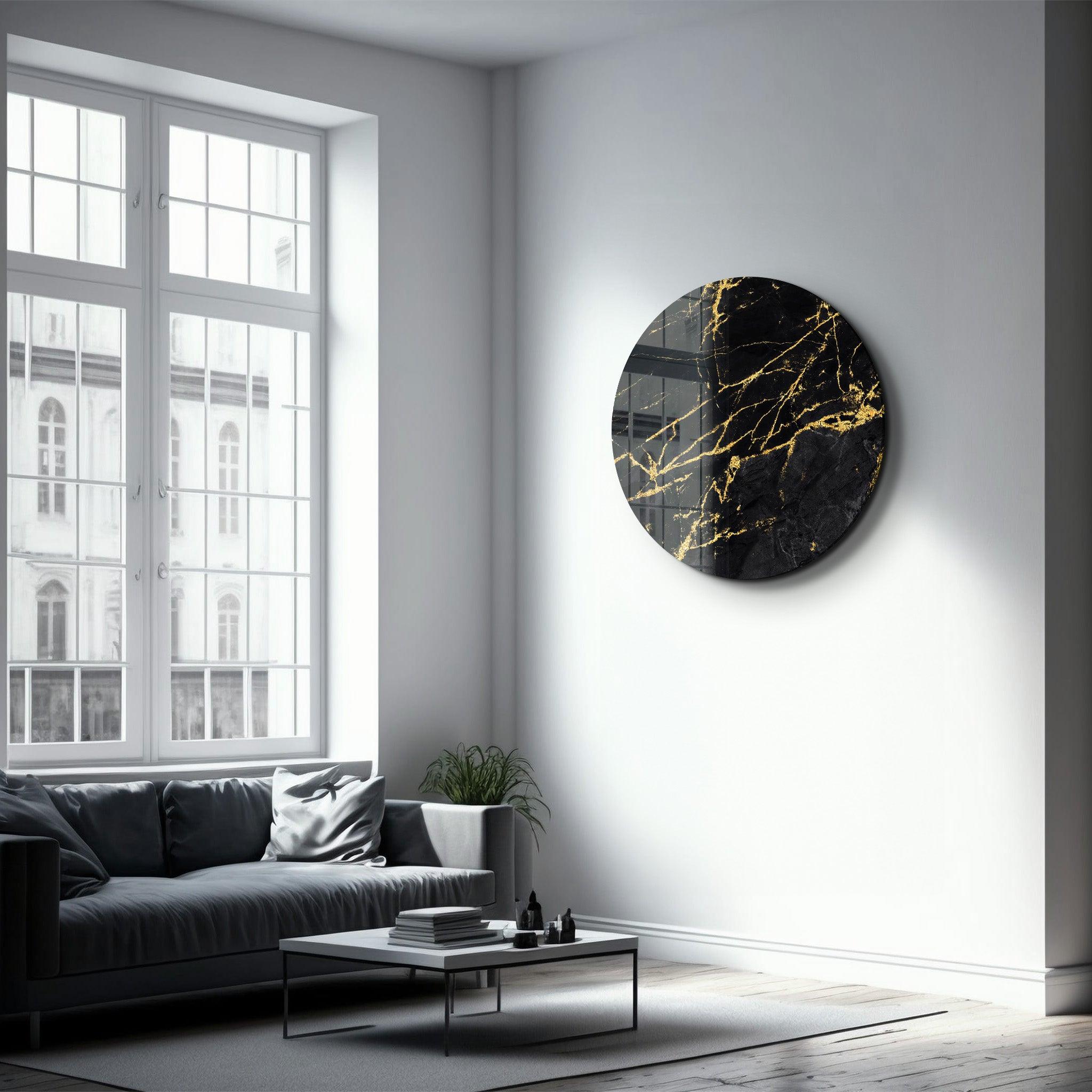 ・"Black Marble"・Rounded Glass Wall Art - ArtDesigna Glass Printing Wall Art