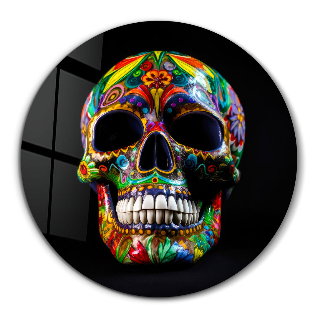 ・"Mexican Sugar Skull"・Rounded Glass Wall Art