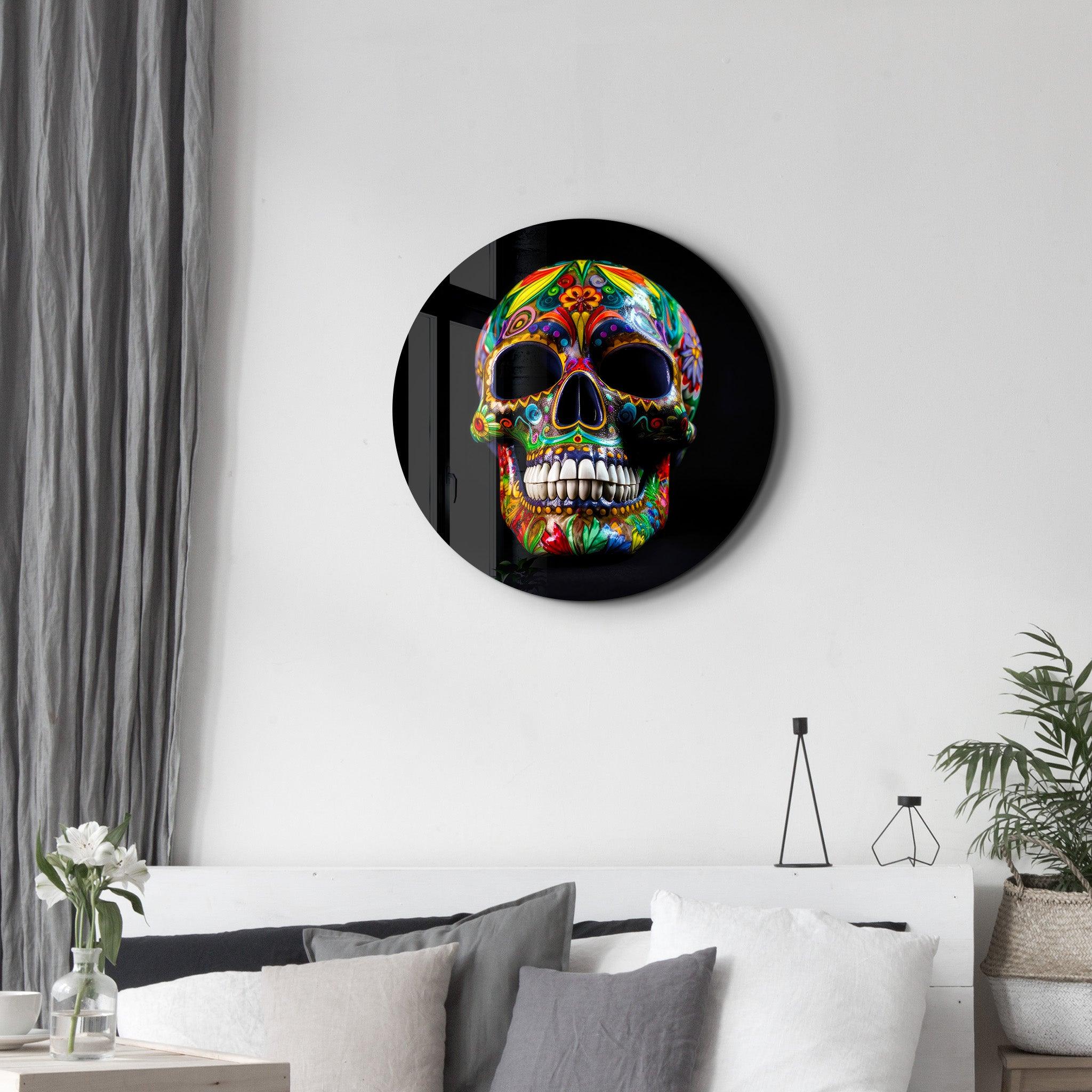 ・"Mexican Sugar Skull"・Rounded Glass Wall Art - ArtDesigna Glass Printing Wall Art