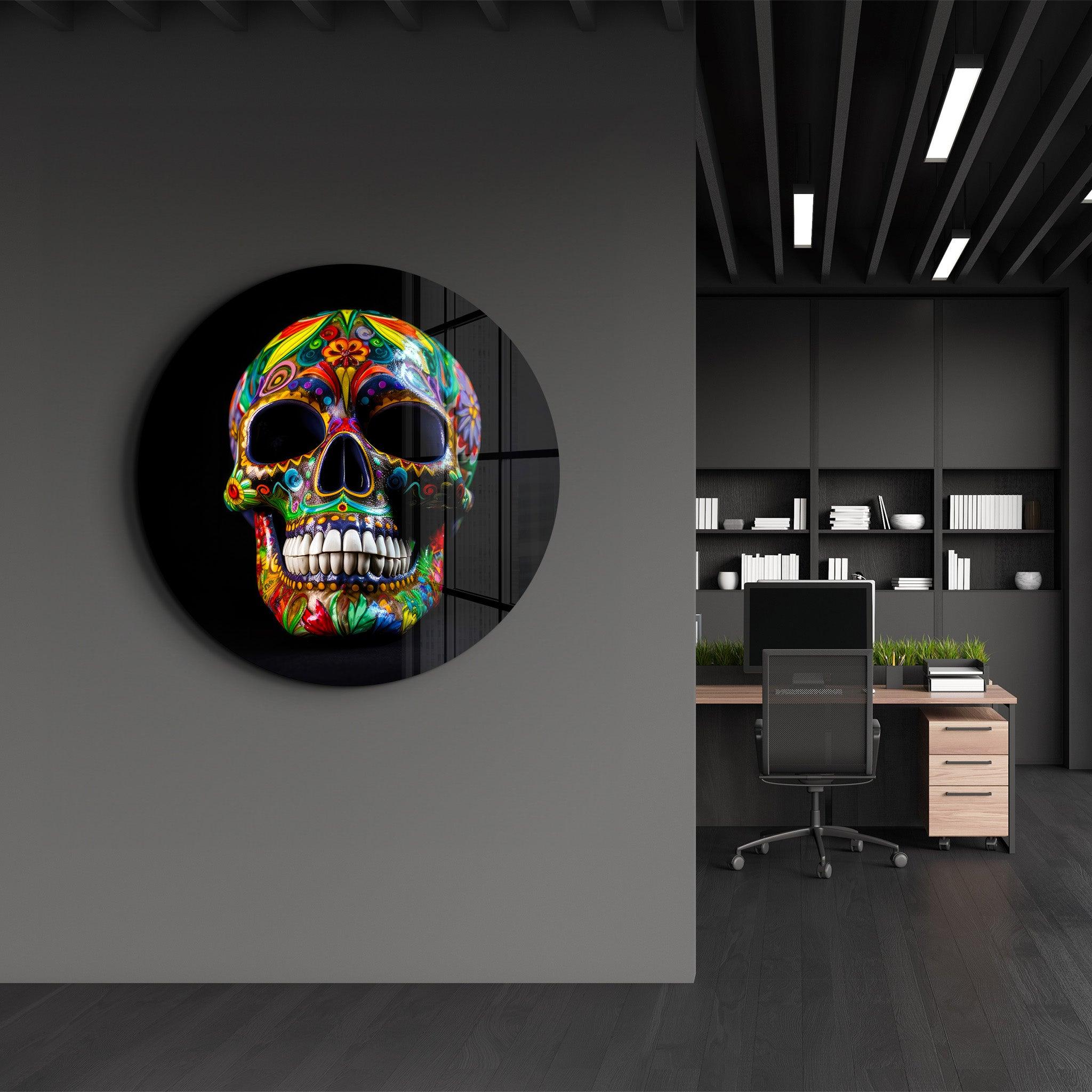 ・"Mexican Sugar Skull"・Rounded Glass Wall Art - ArtDesigna Glass Printing Wall Art