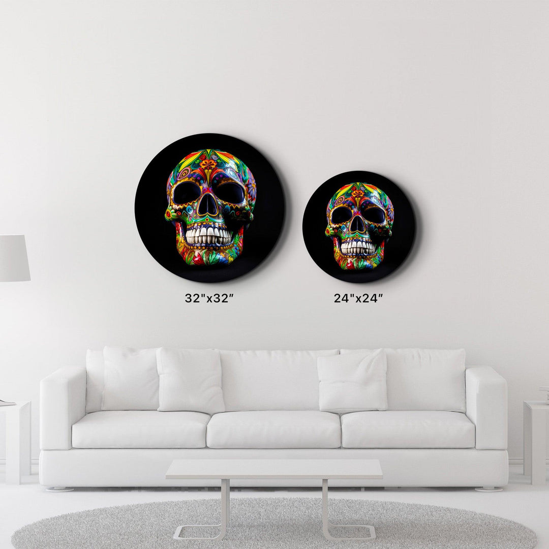 ・"Mexican Sugar Skull"・Rounded Glass Wall Art
