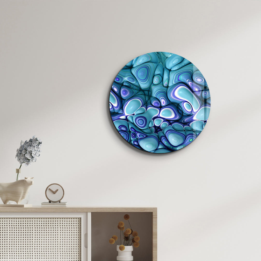 ・"Turquoise Abstract"・Rounded Glass Wall Art