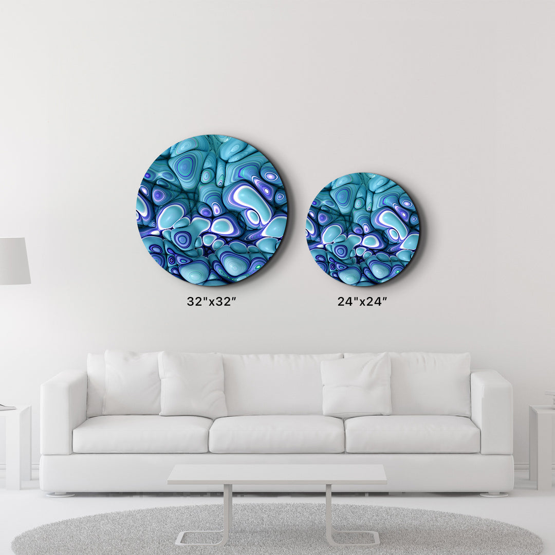 ・"Turquoise Abstract"・Rounded Glass Wall Art