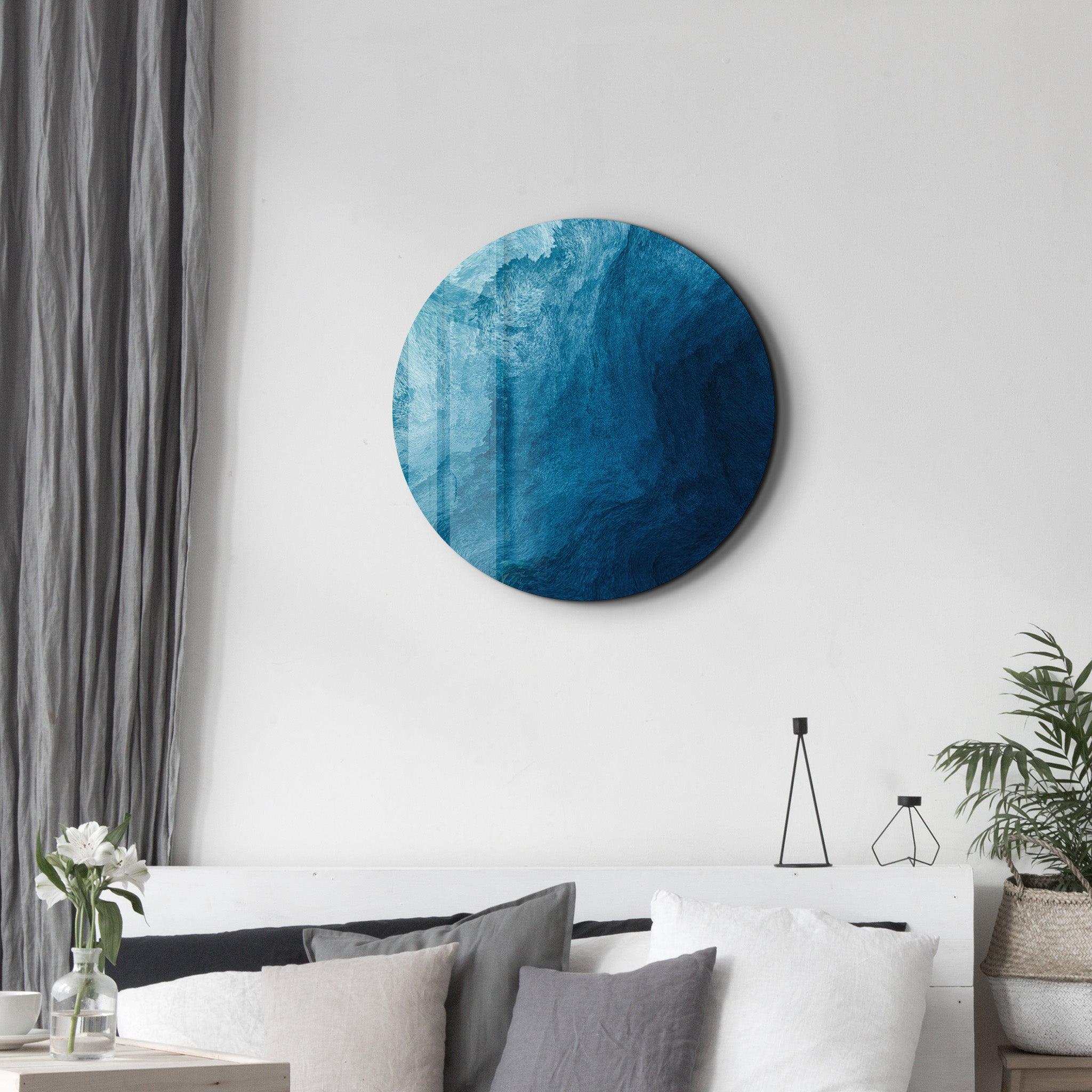 ・"Blue Paint Waves 2"・Rounded Glass Wall Art - ArtDesigna Glass Printing Wall Art