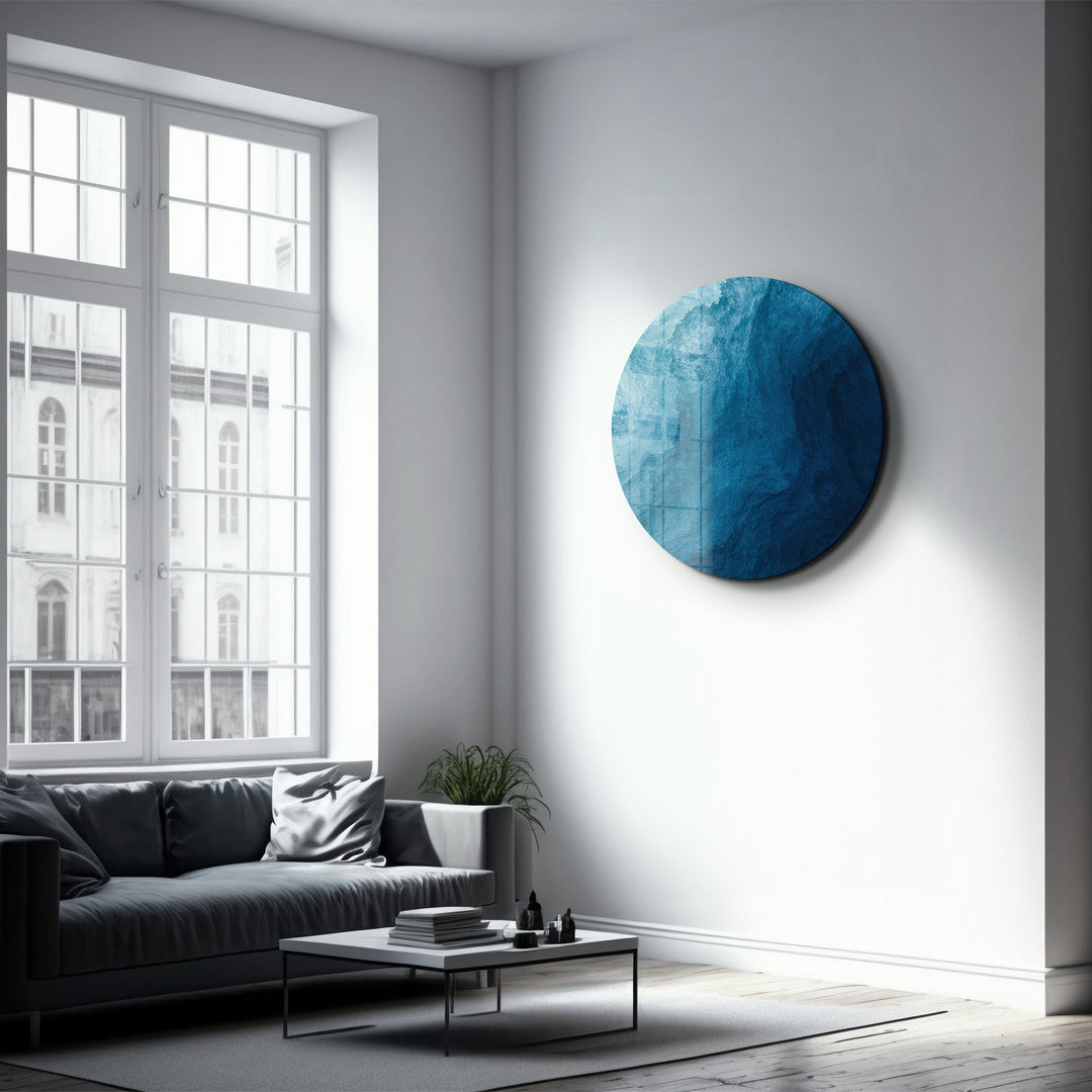 ・"Blue Paint Waves 2"・Rounded Glass Wall Art