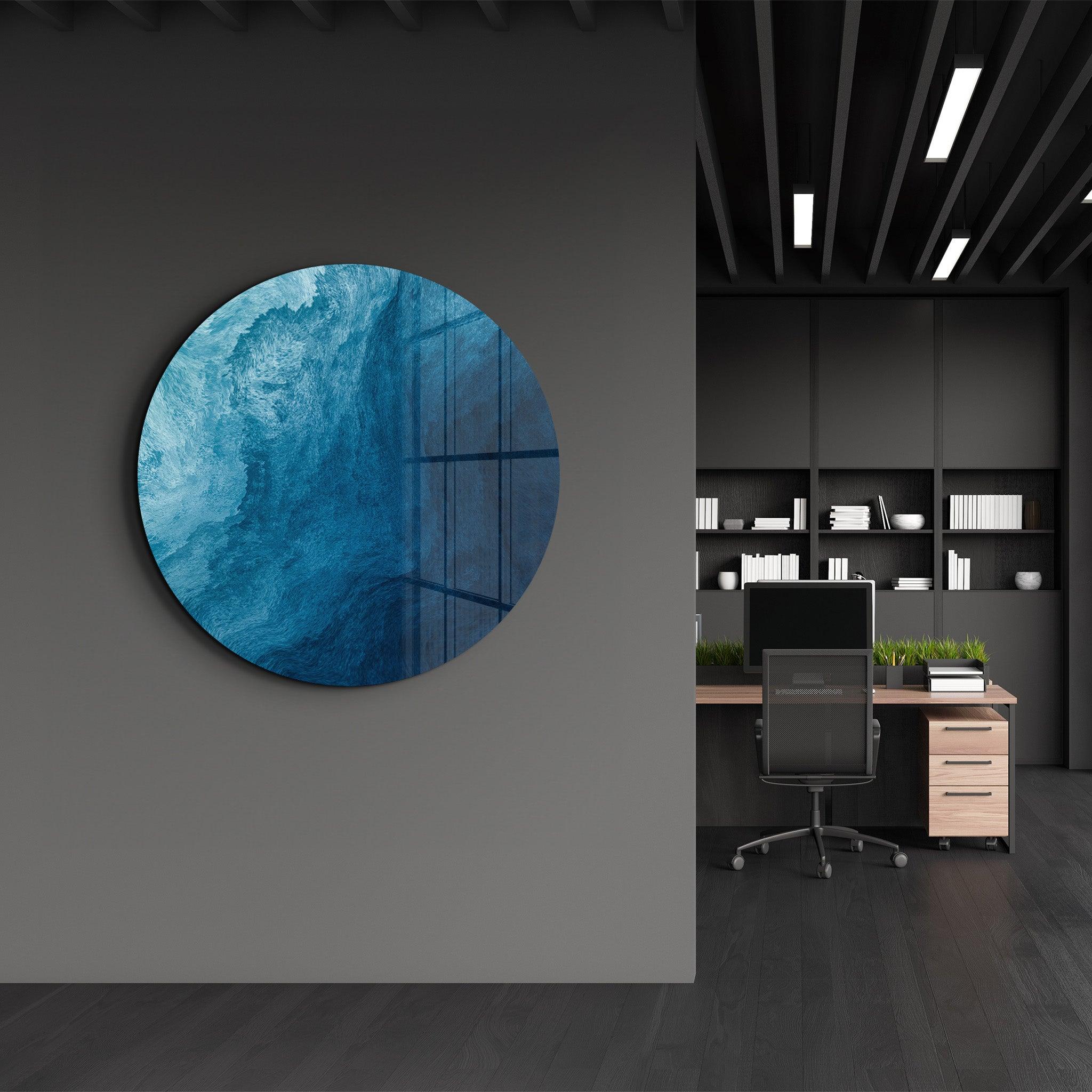 ・"Blue Paint Waves 2"・Rounded Glass Wall Art - ArtDesigna Glass Printing Wall Art
