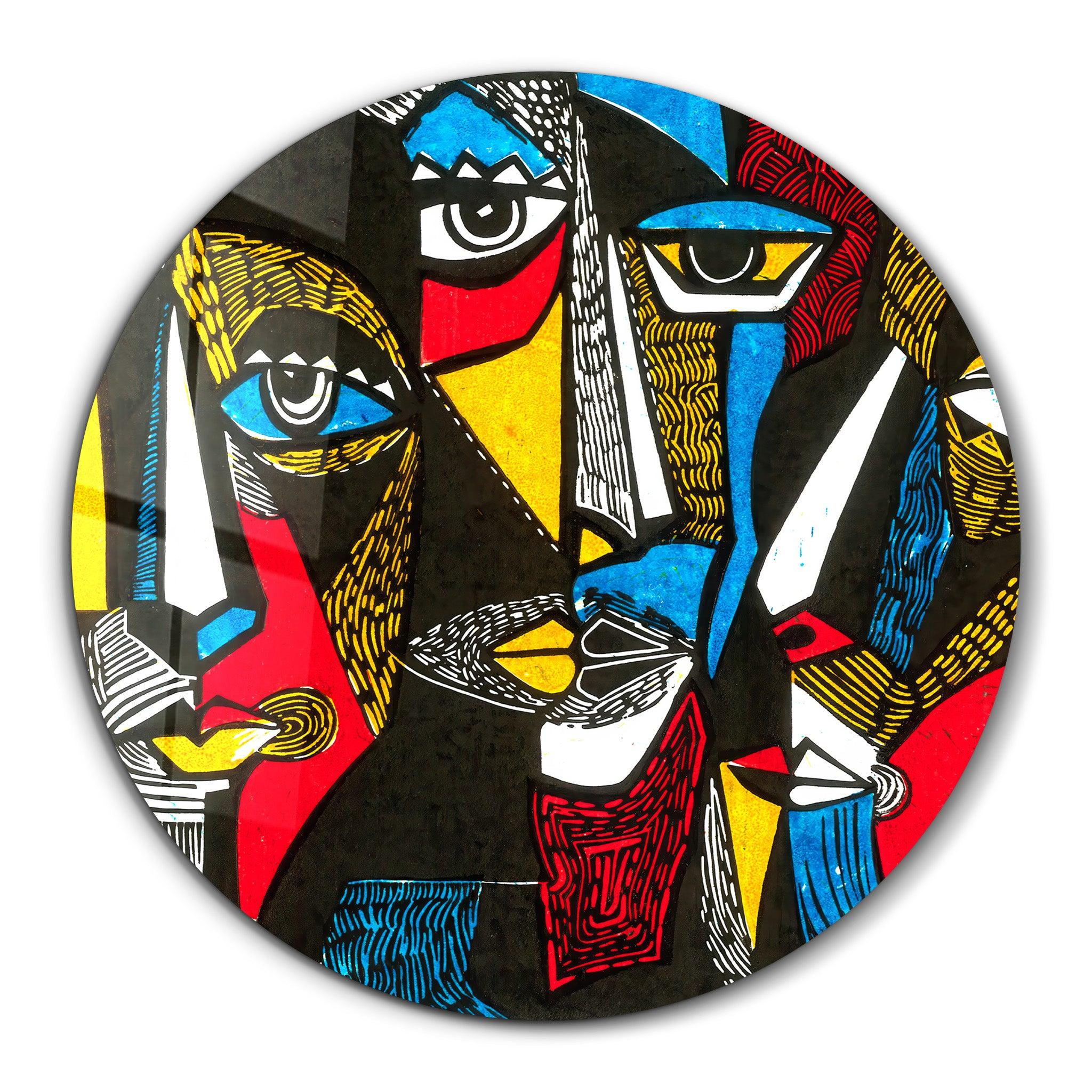 ・"African Faces Colorful"・Rounded Glass Wall Art - ArtDesigna Glass Printing Wall Art