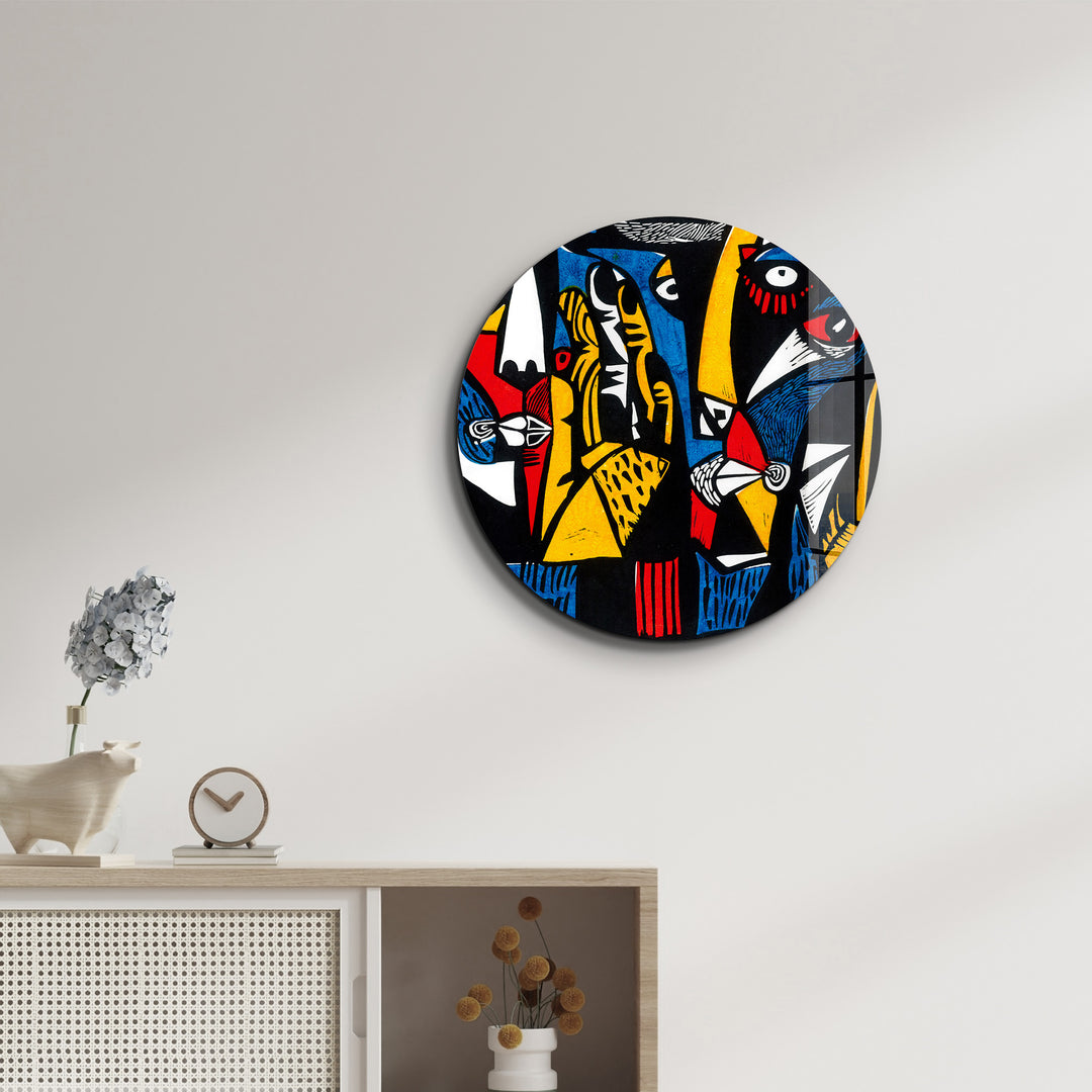 ・"African Faces Colorful 2"・Rounded Glass Wall Art