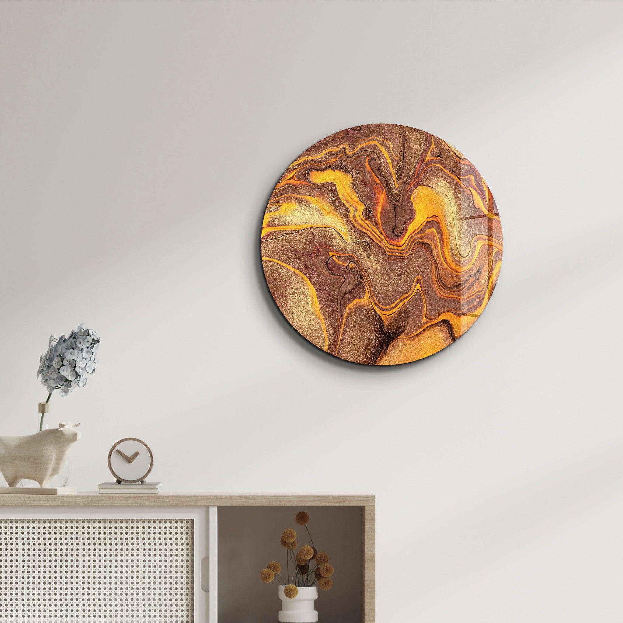 ・"Golden Dust"・Rounded Glass Wall Art - ArtDesigna Glass Printing Wall Art