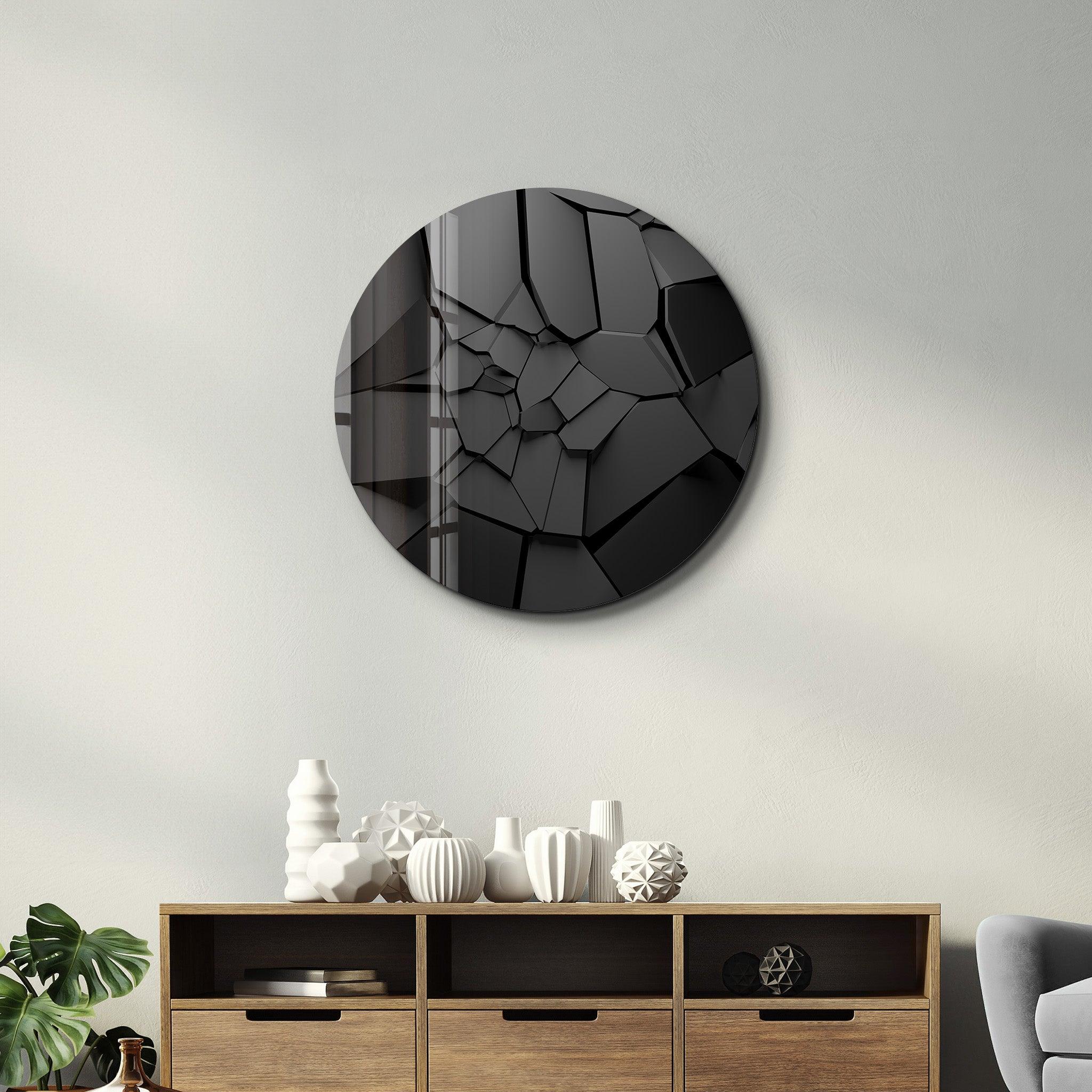 ・"Black Broken Wall"・Rounded Glass Wall Art - ArtDesigna Glass Printing Wall Art