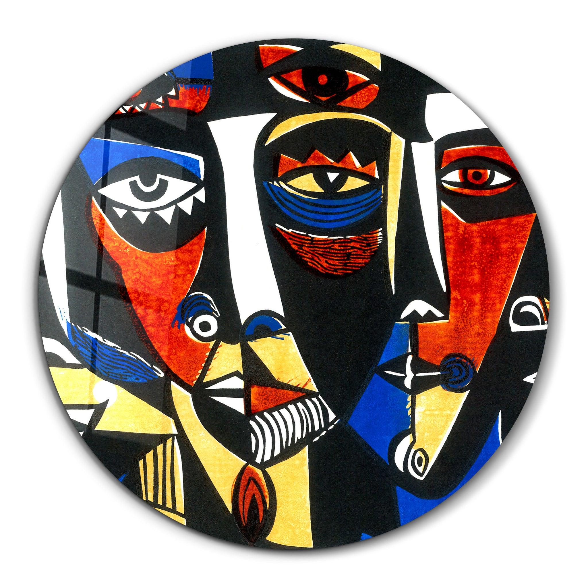 ・"African Faces Colorful 3"・Rounded Glass Wall Art - ArtDesigna Glass Printing Wall Art