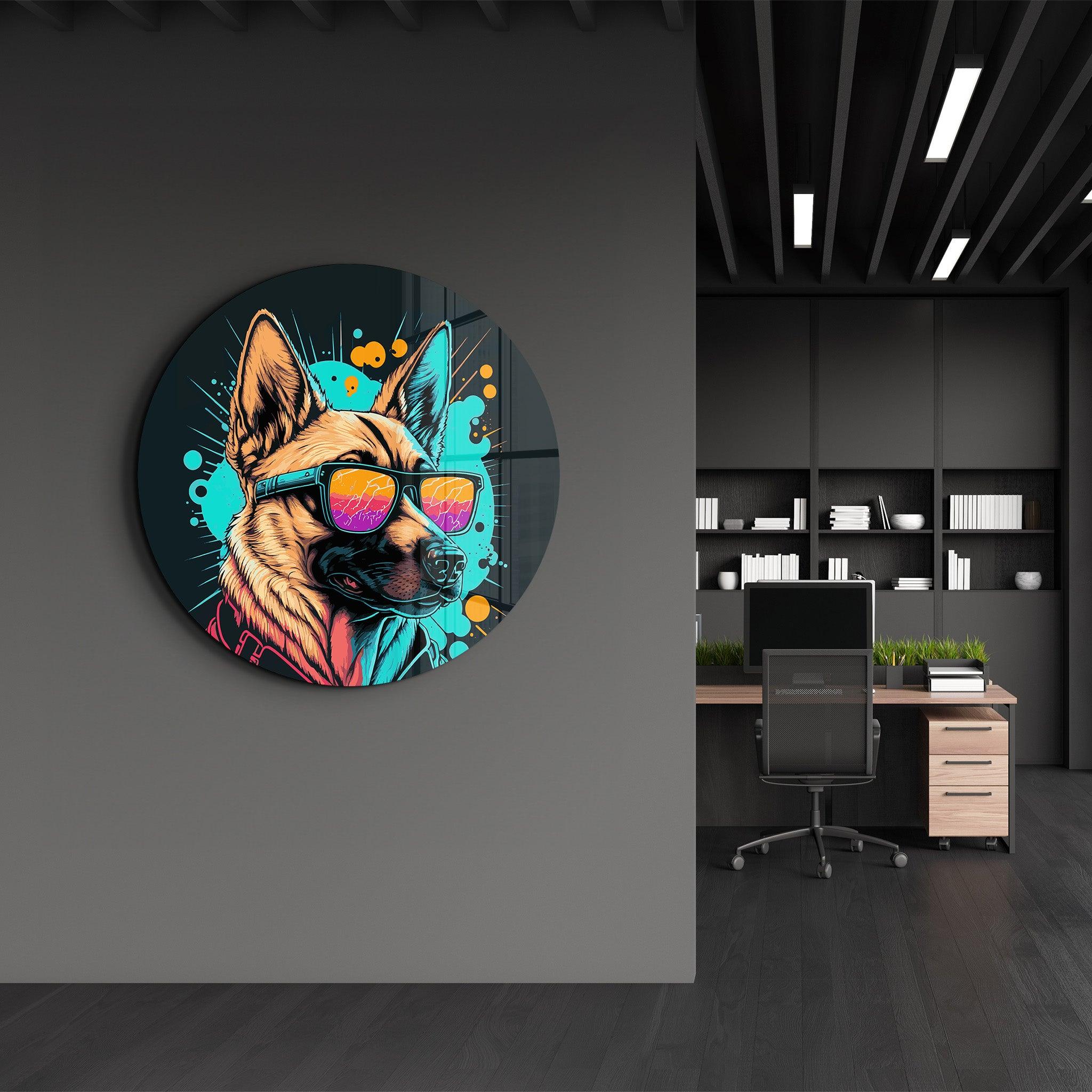 ・"Spy dog"・Rounded Glass Wall Art - ArtDesigna Glass Printing Wall Art