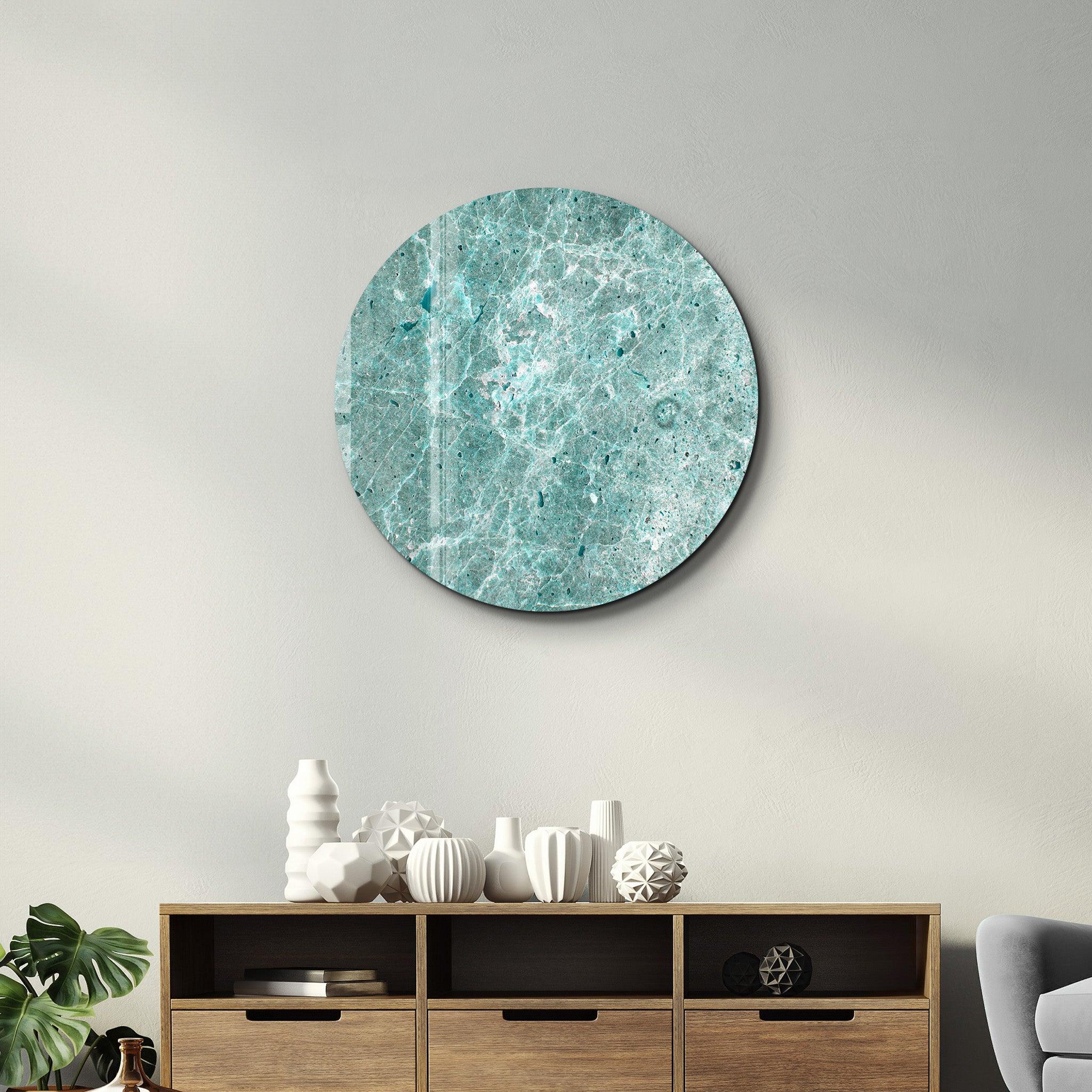 ・"Marble Stone - Blue"・Rounded Glass Wall Art - ArtDesigna Glass Printing Wall Art