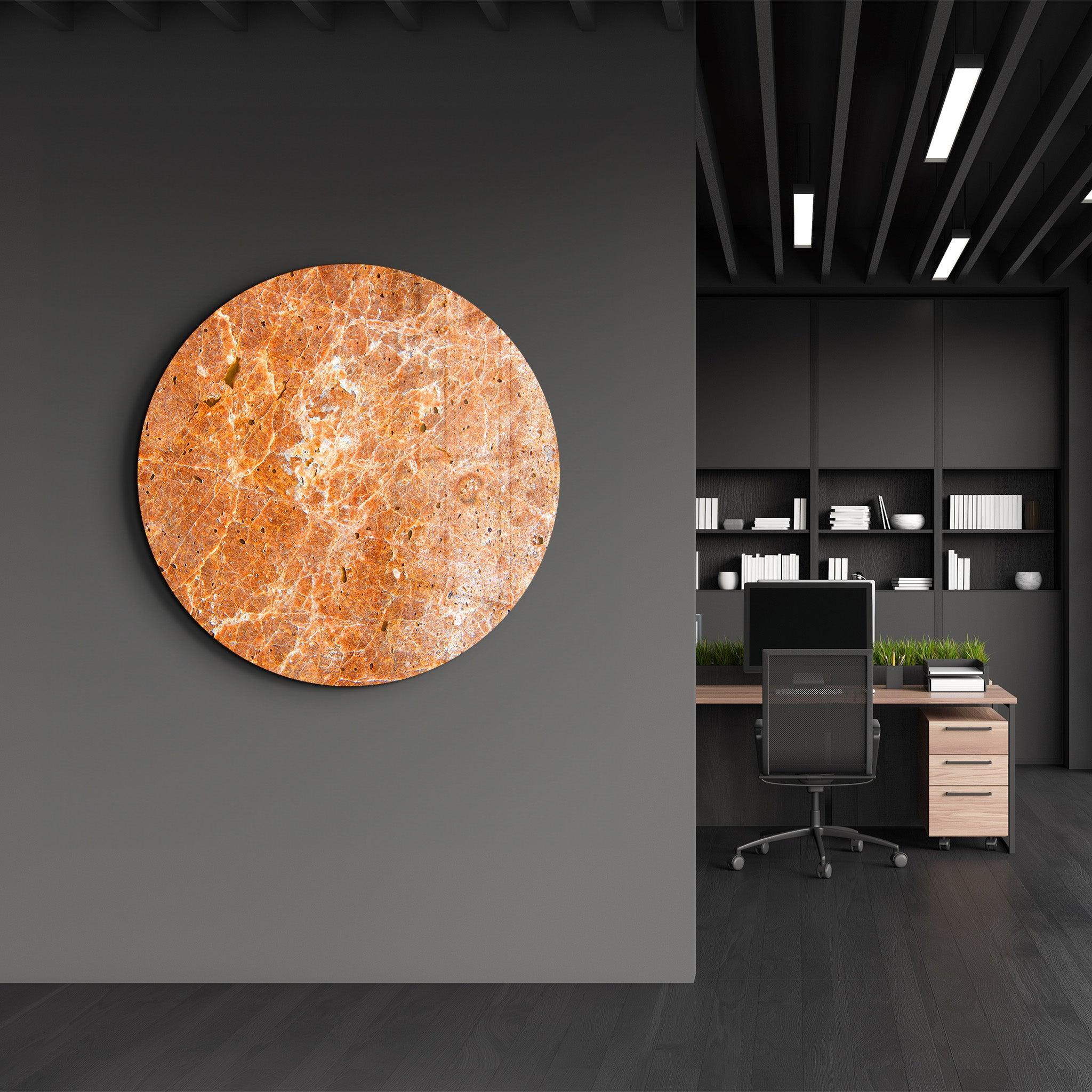 ・"Marble Stone - Orange"・Rounded Glass Wall Art - ArtDesigna Glass Printing Wall Art
