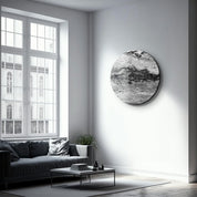 ・"Travertine - Black and White "・Rounded Glass Wall Art - ArtDesigna Glass Printing Wall Art