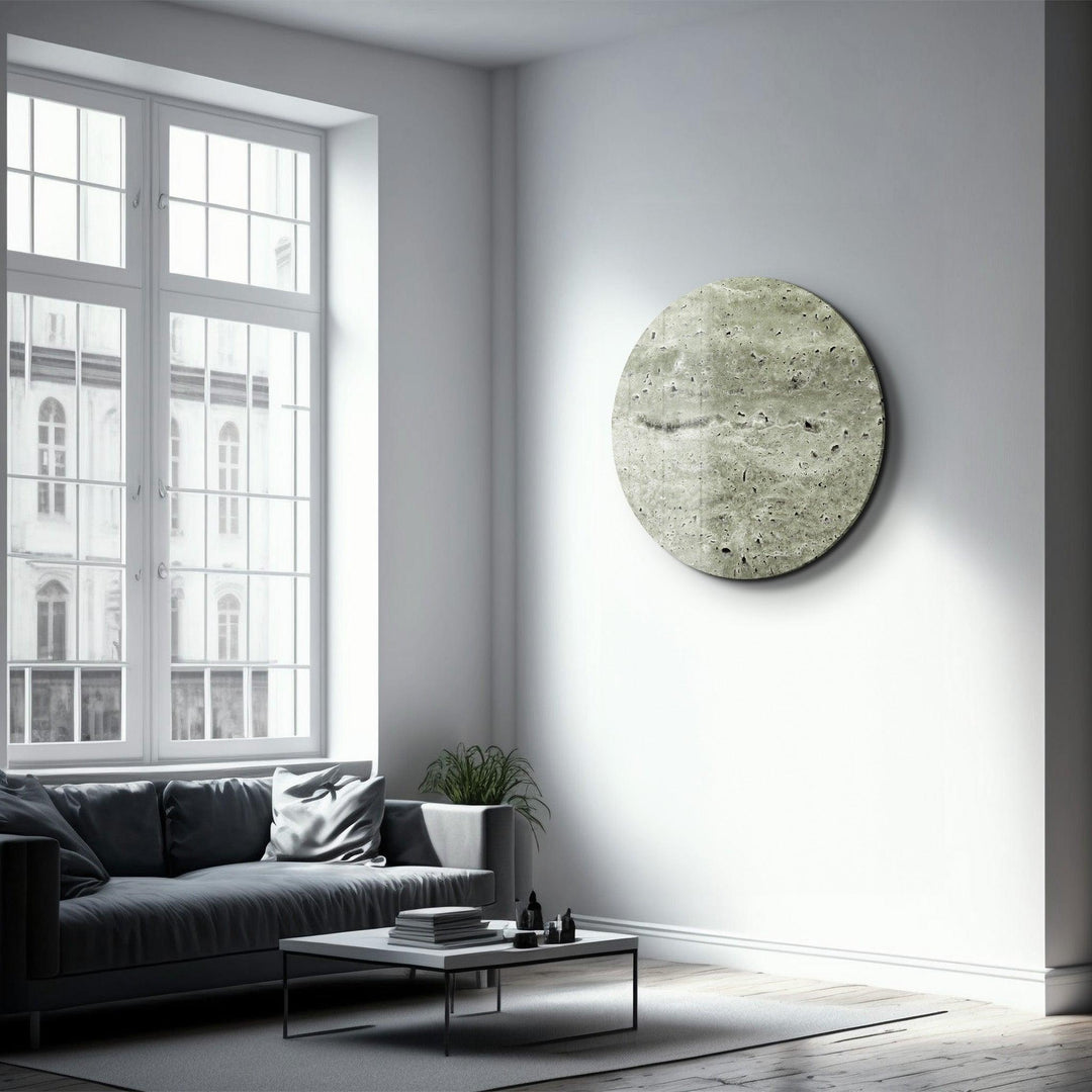 ・"Travertine - Moon - Cement Green"・Rounded Glass Wall Art