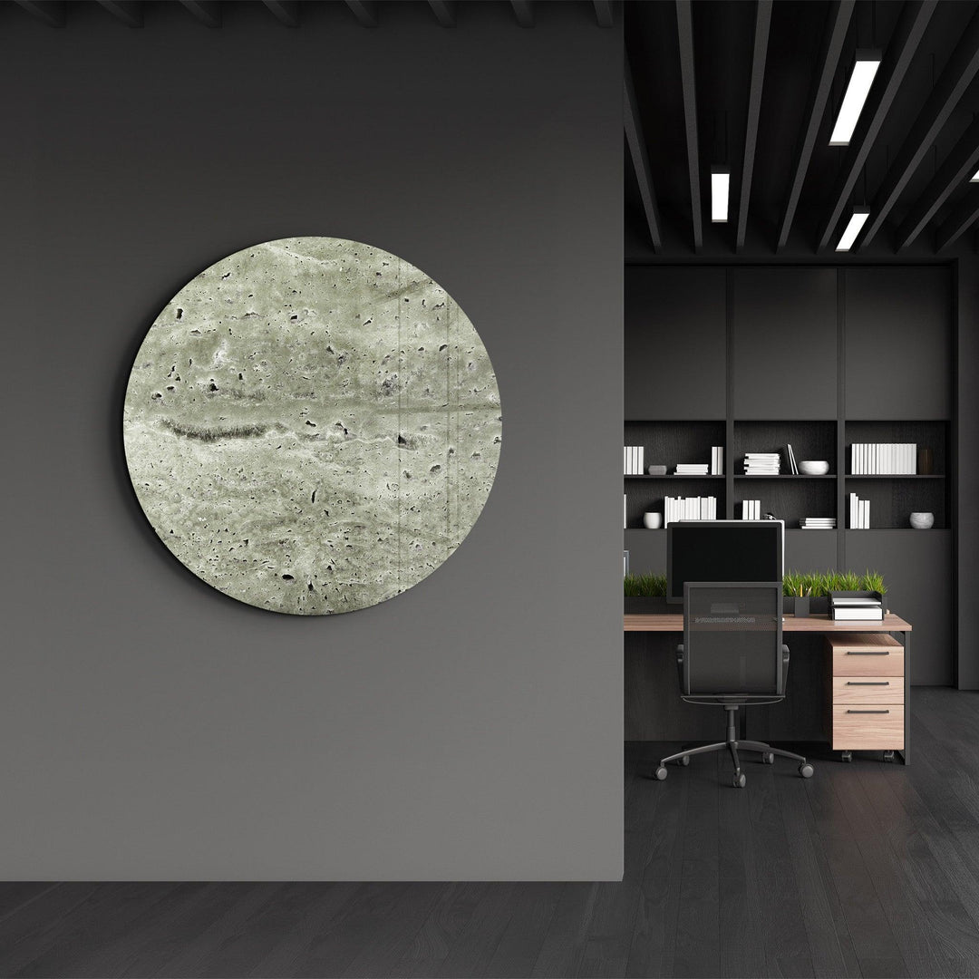 ・"Travertine - Moon - Cement Green"・Rounded Glass Wall Art