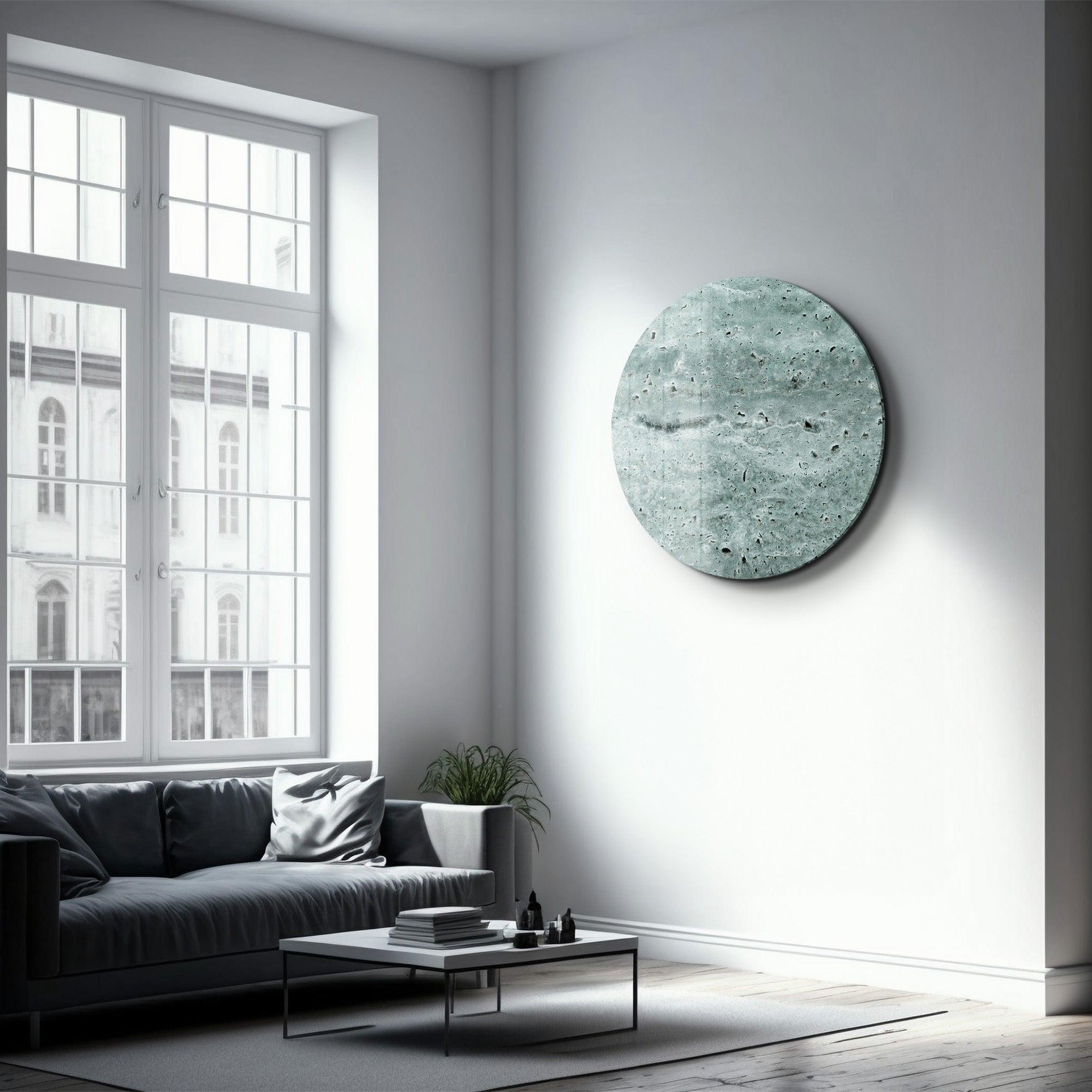 ・"Travertine - Moon - BlueGray"・Rounded Glass Wall Art - ArtDesigna Glass Printing Wall Art