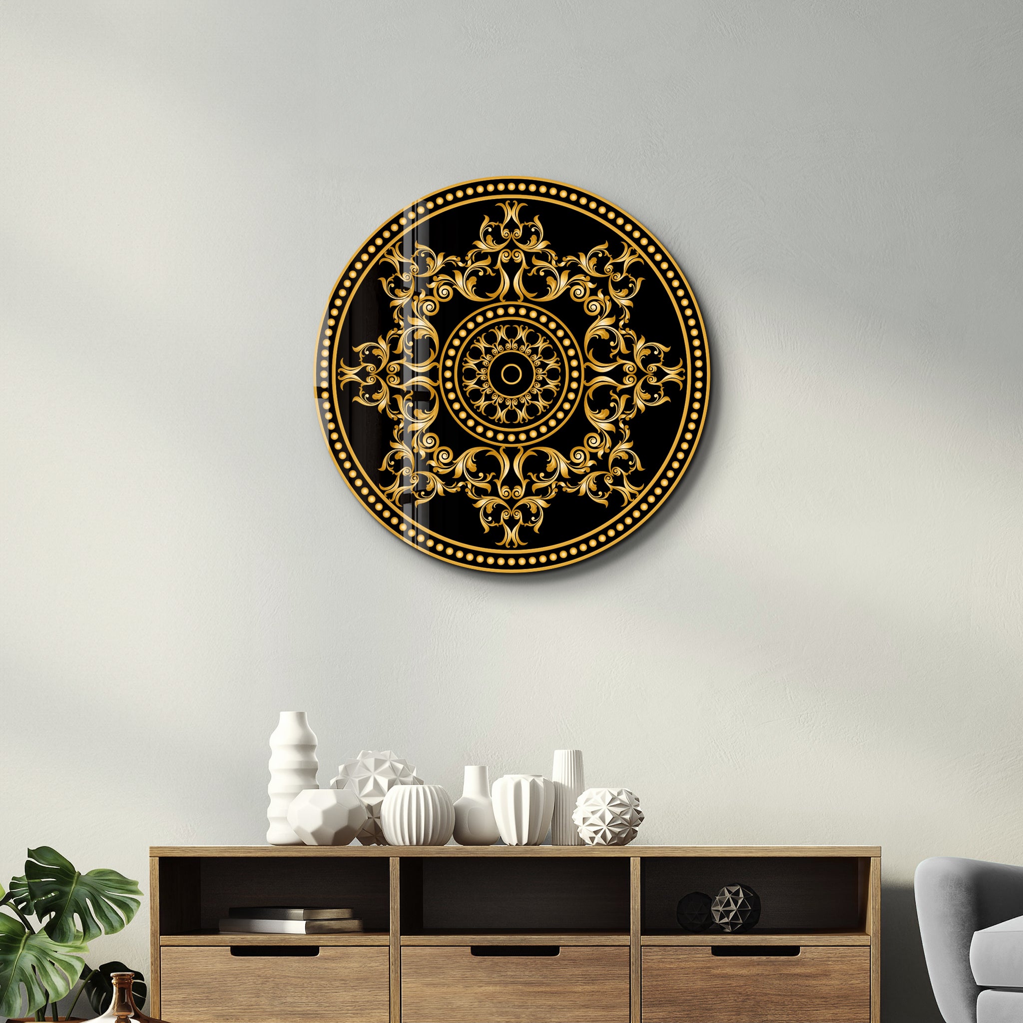 Gold Regal Flourish | Rounded Glass Wall Art