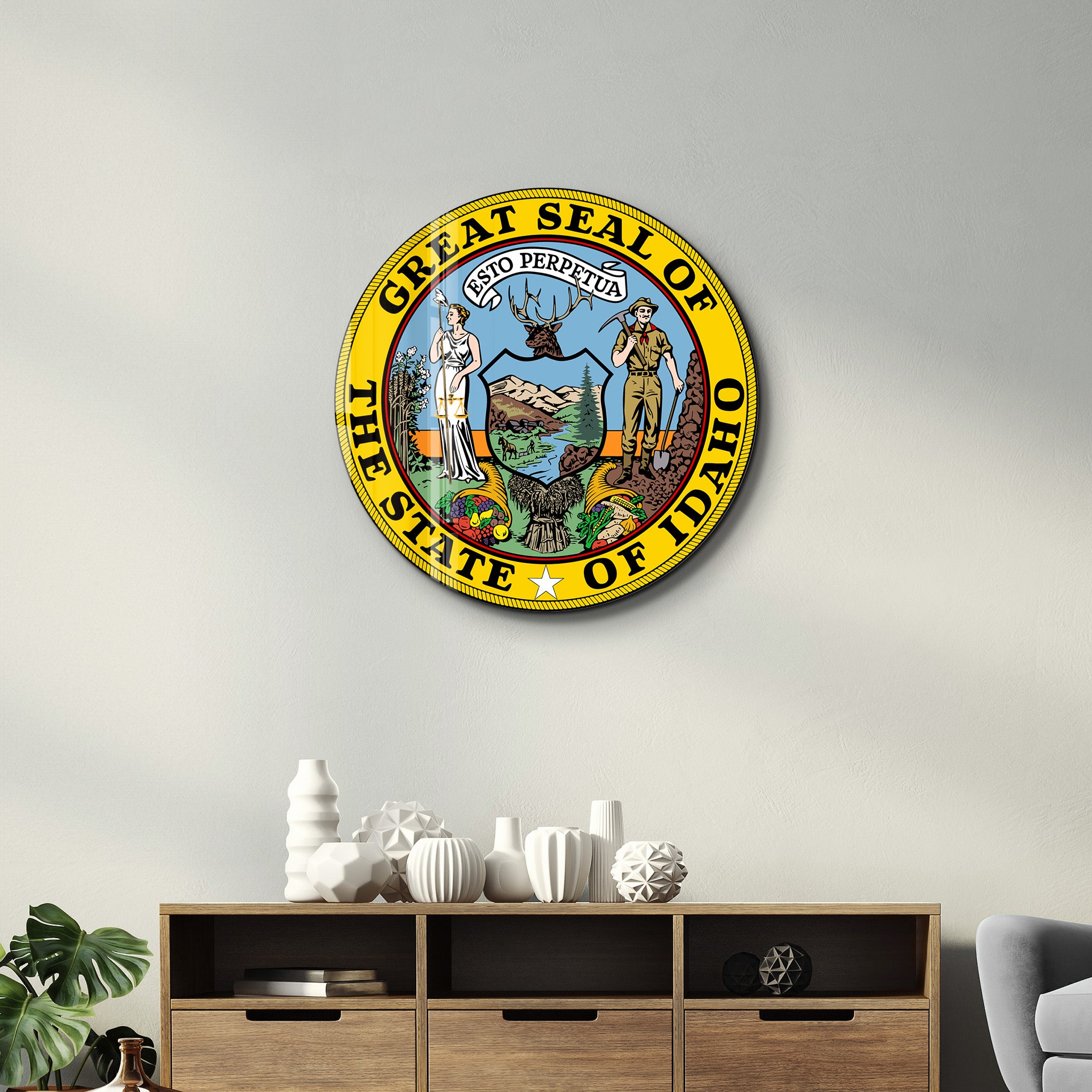 Idaho Seal – Round Glass Wall Art