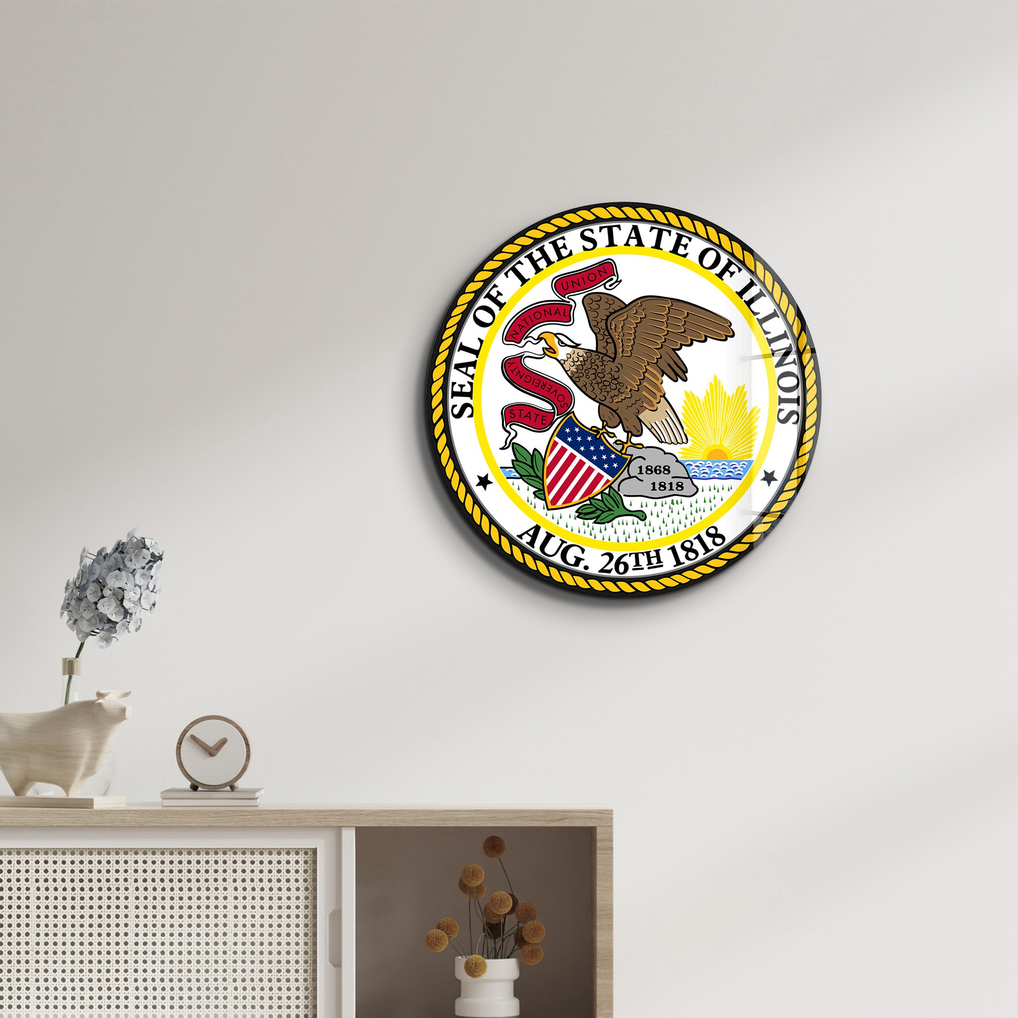Illinois Seal – Round Glass Wall Art