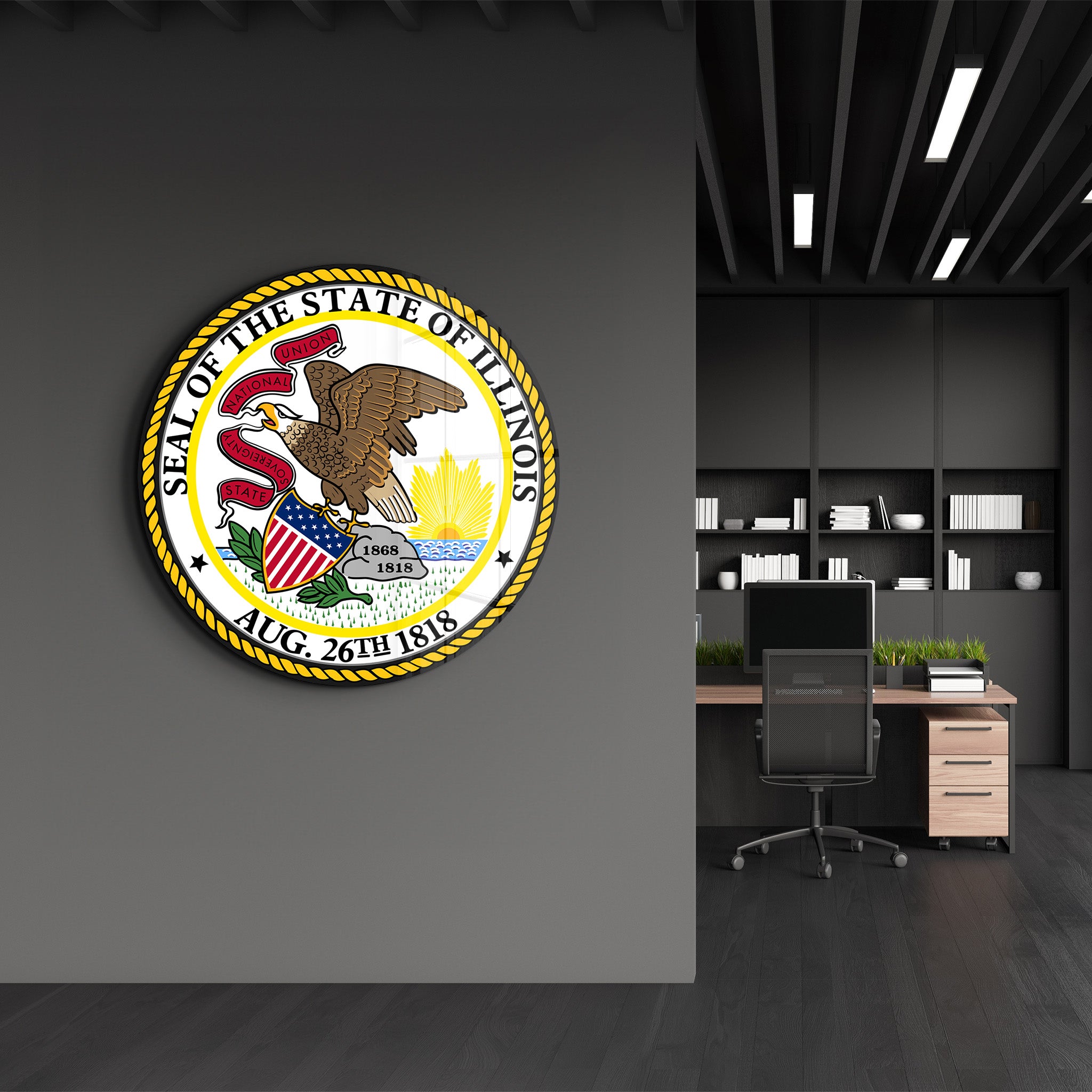 Illinois Seal – Round Glass Wall Art