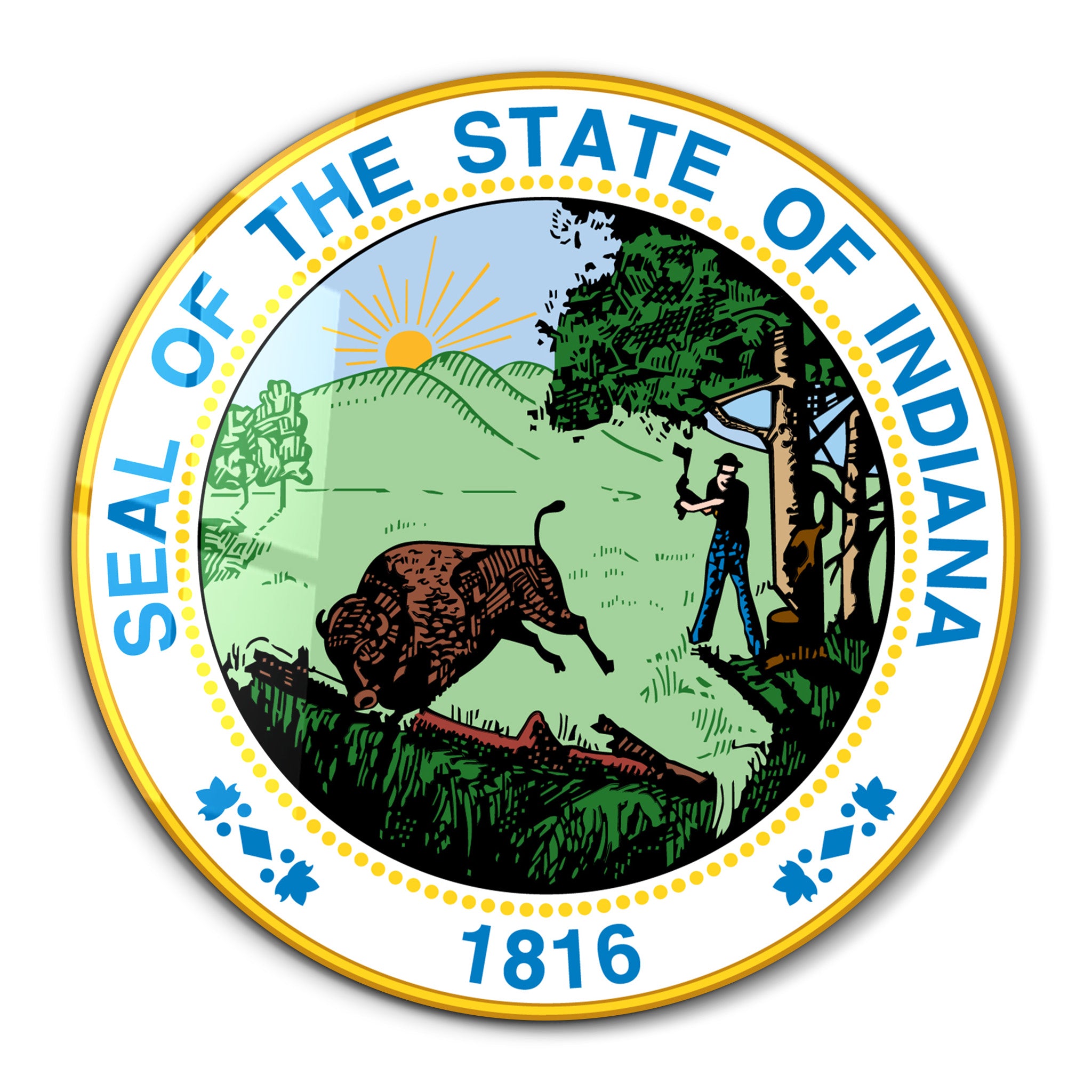 Indiana Seal – Round Glass Wall Art