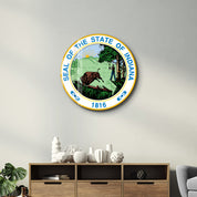 Indiana Seal – Round Glass Wall Art