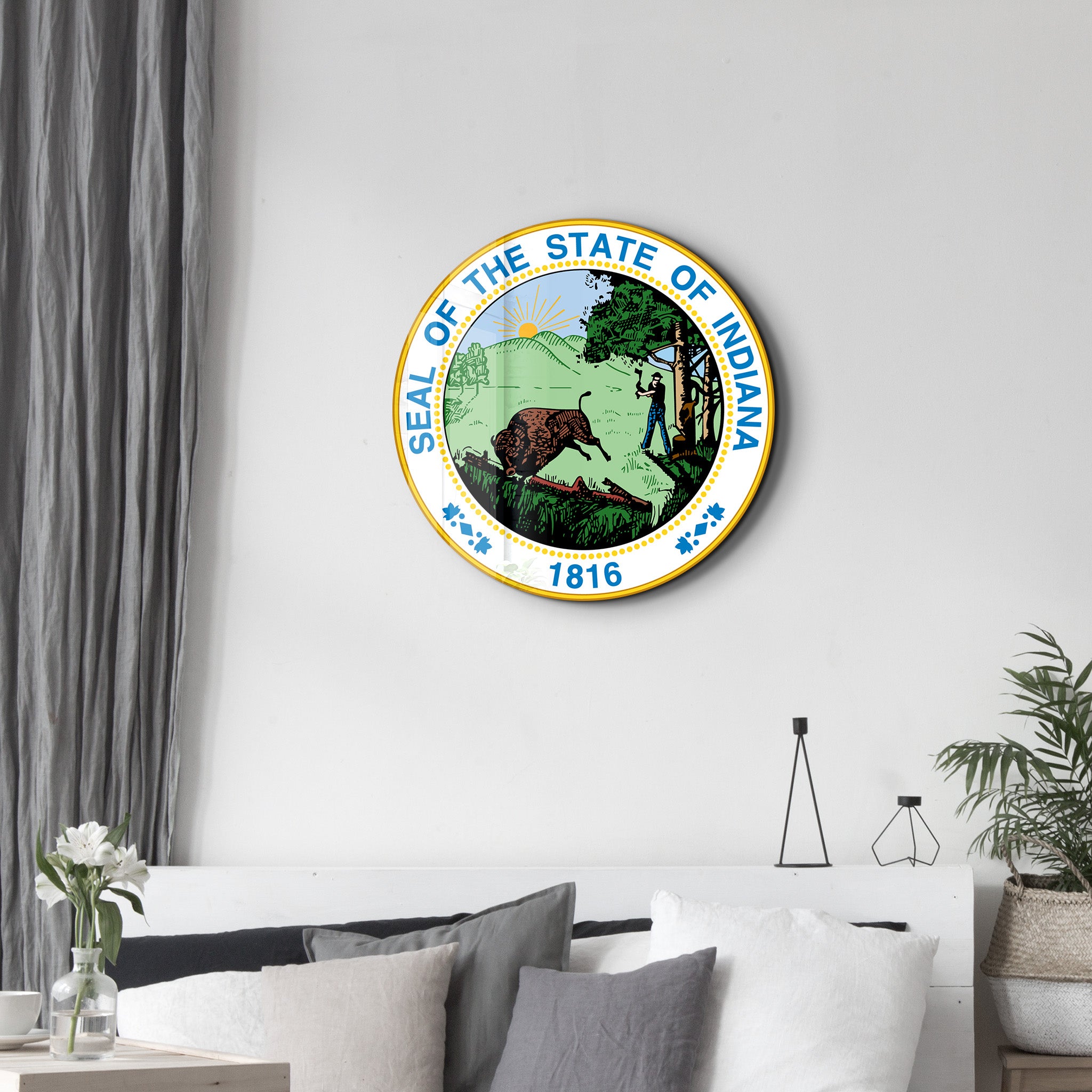 Indiana Seal – Round Glass Wall Art