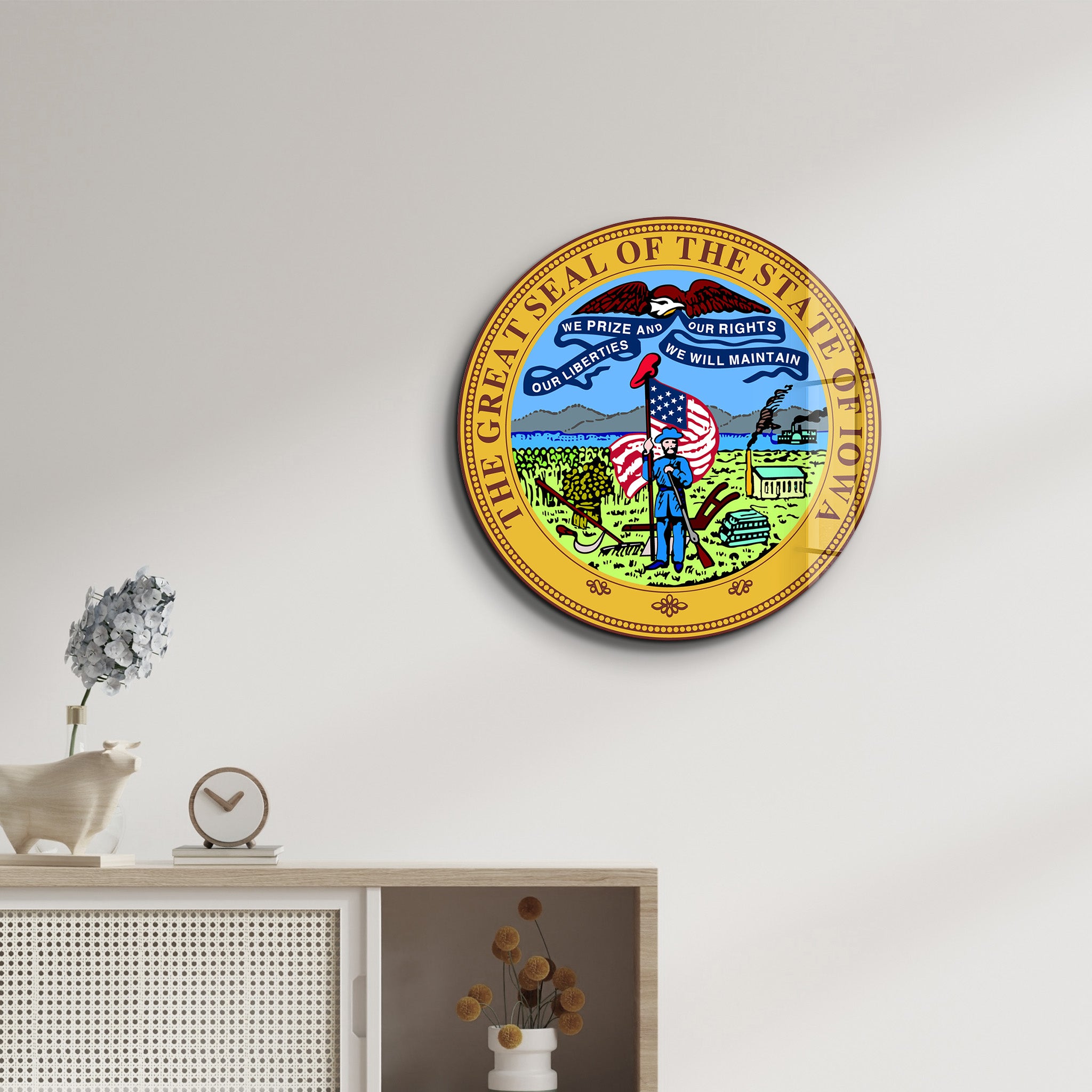 Iowa Seal – Round Glass Wall Art