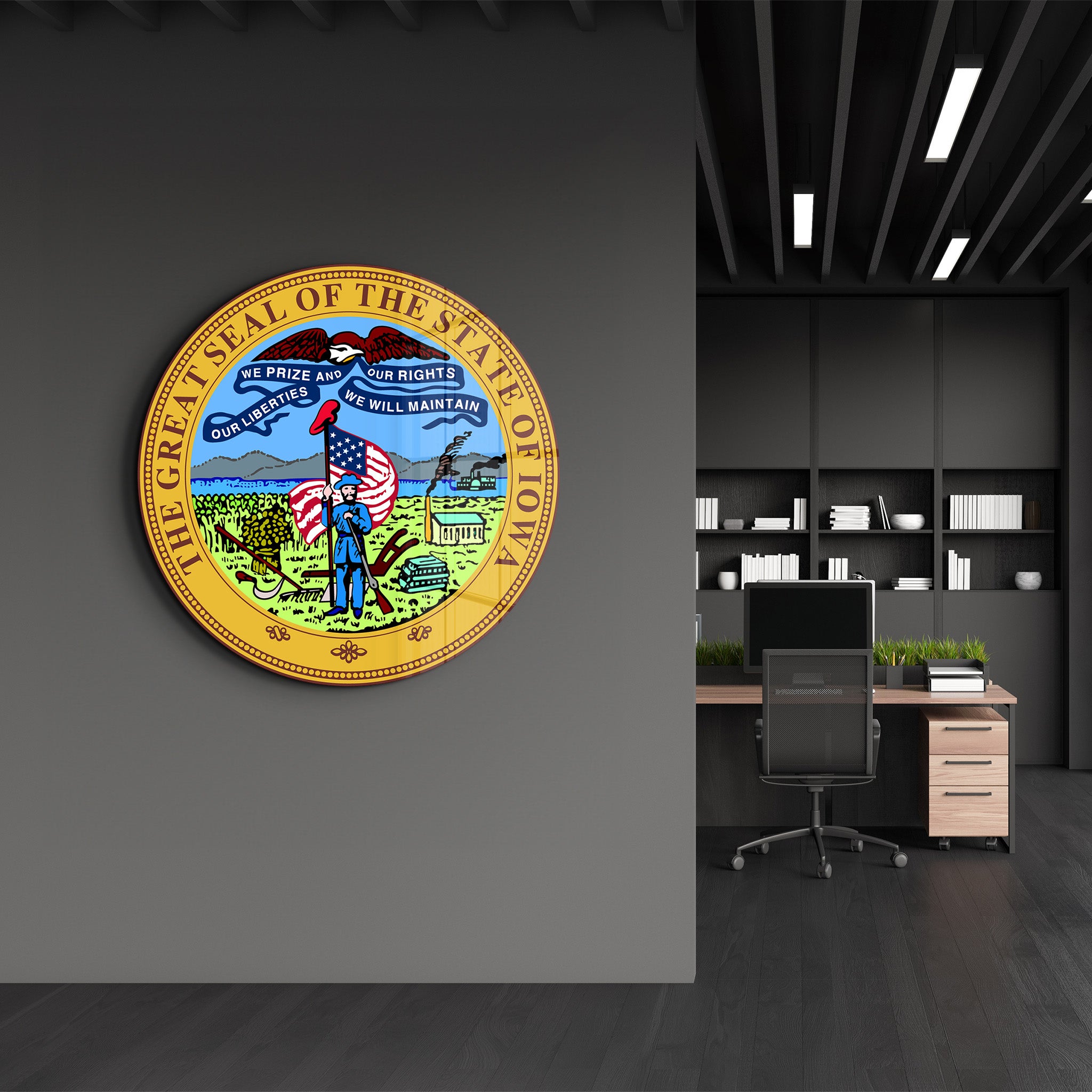 Iowa Seal – Round Glass Wall Art