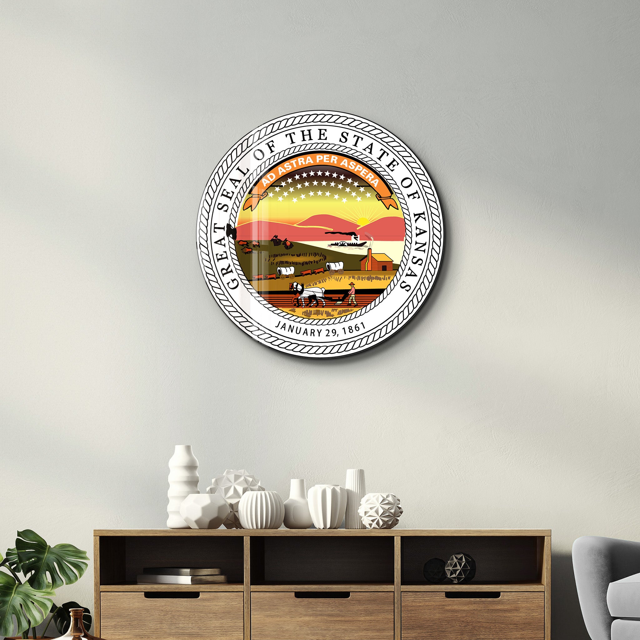 Kansas Seal – Round Glass Wall Art