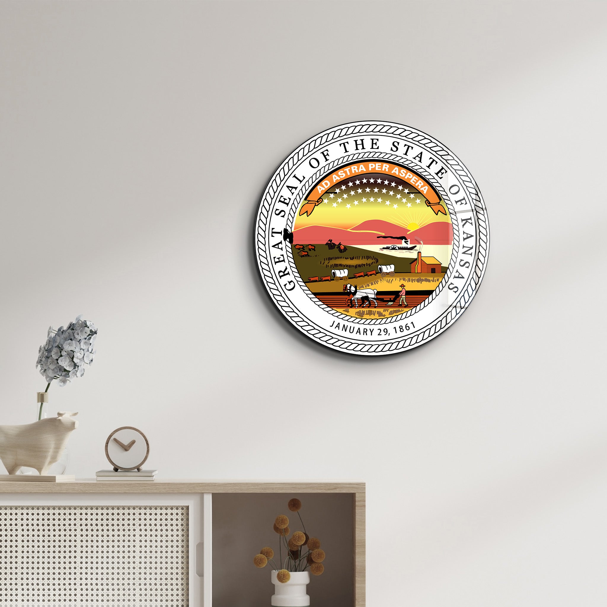 Kansas Seal – Round Glass Wall Art