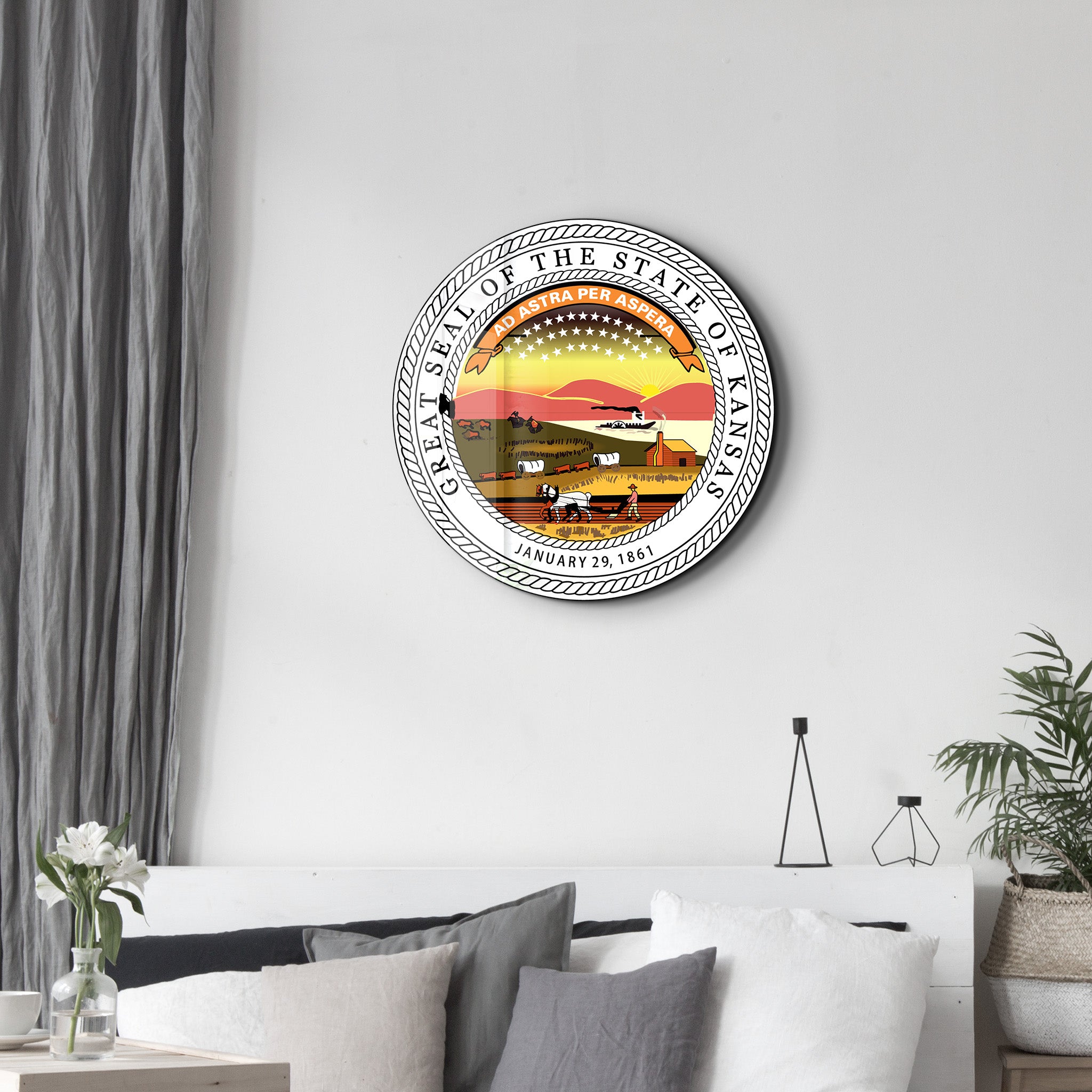 Kansas Seal – Round Glass Wall Art