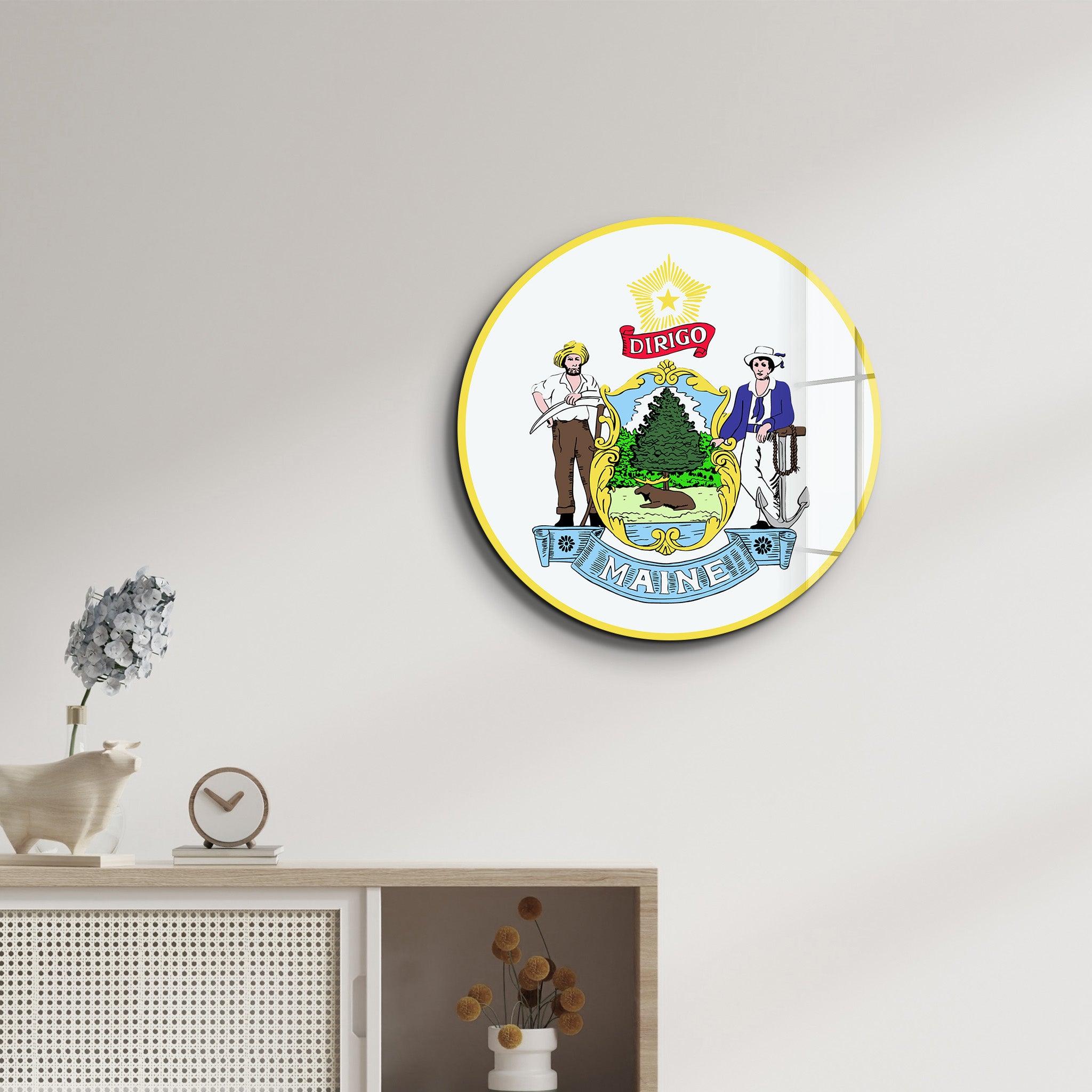 Maine Seal – Round Glass Wall Art