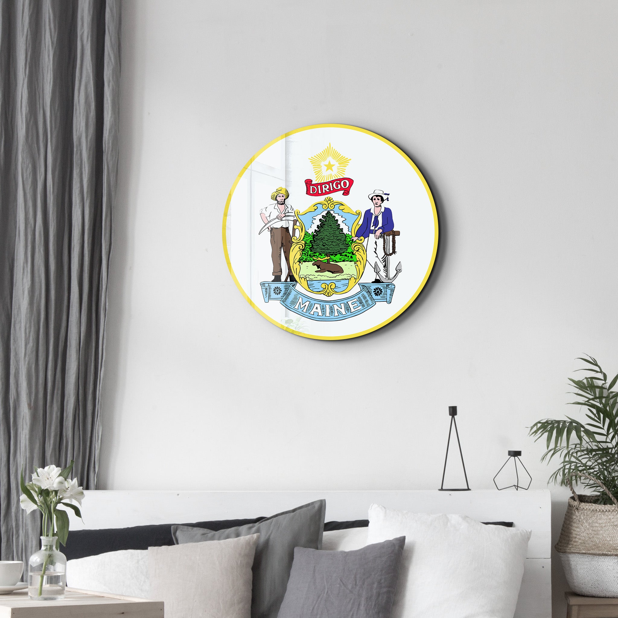 Maine Seal – Round Glass Wall Art