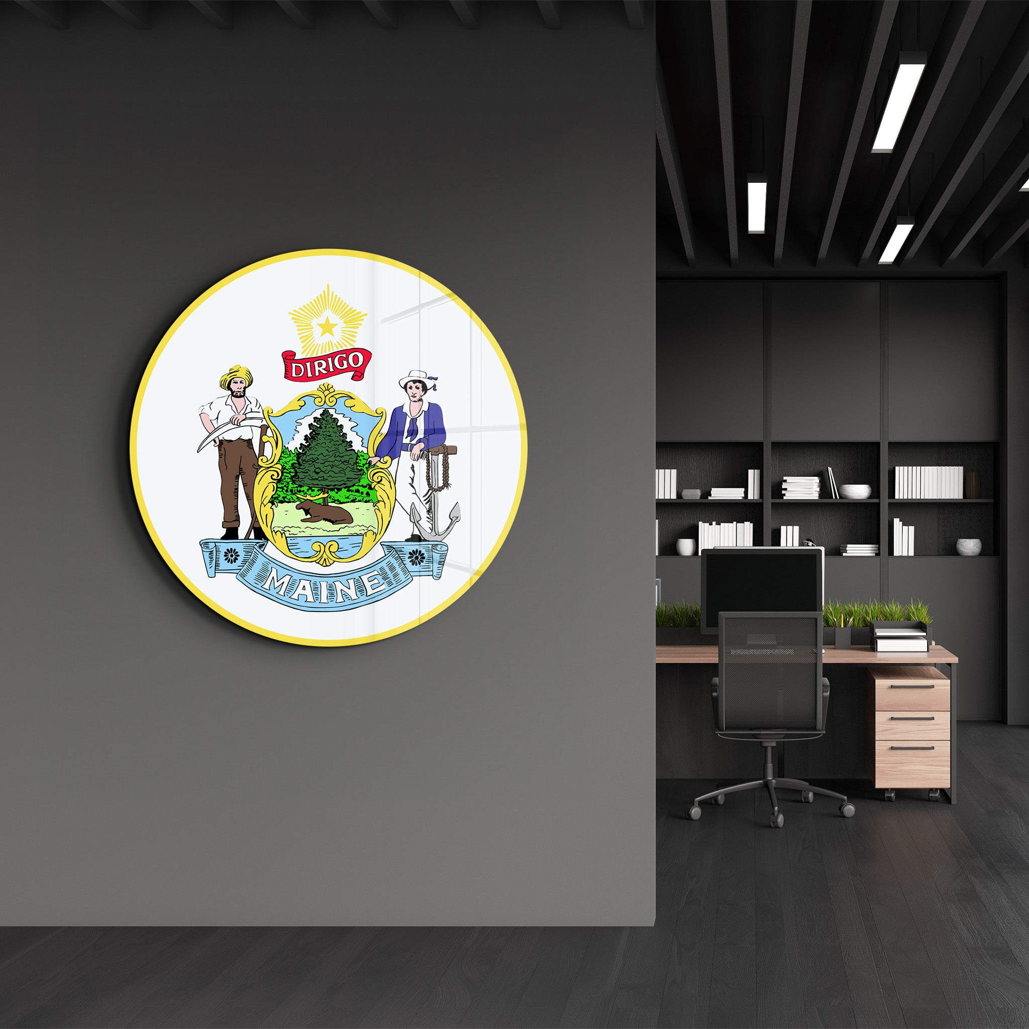 Maine Seal – Round Glass Wall Art