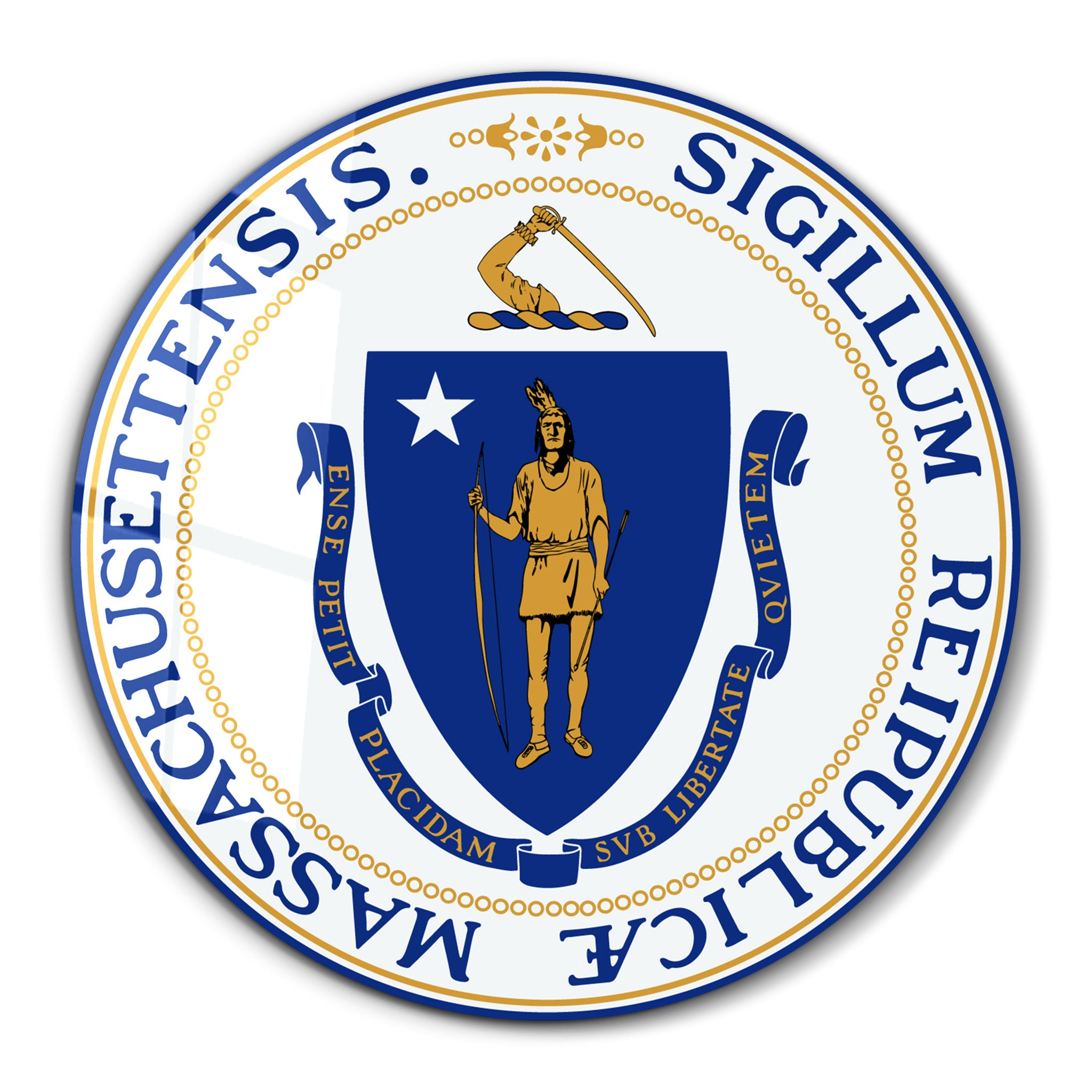 Massachusetts Seal – Round Glass Wall Art