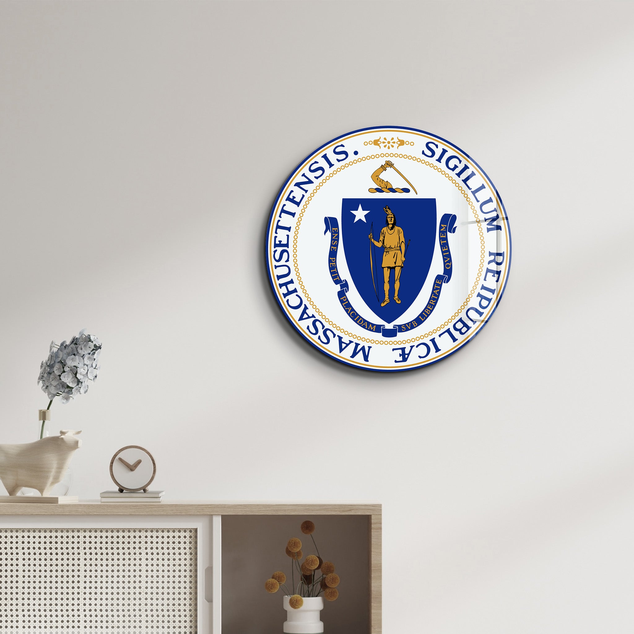 Massachusetts Seal – Round Glass Wall Art